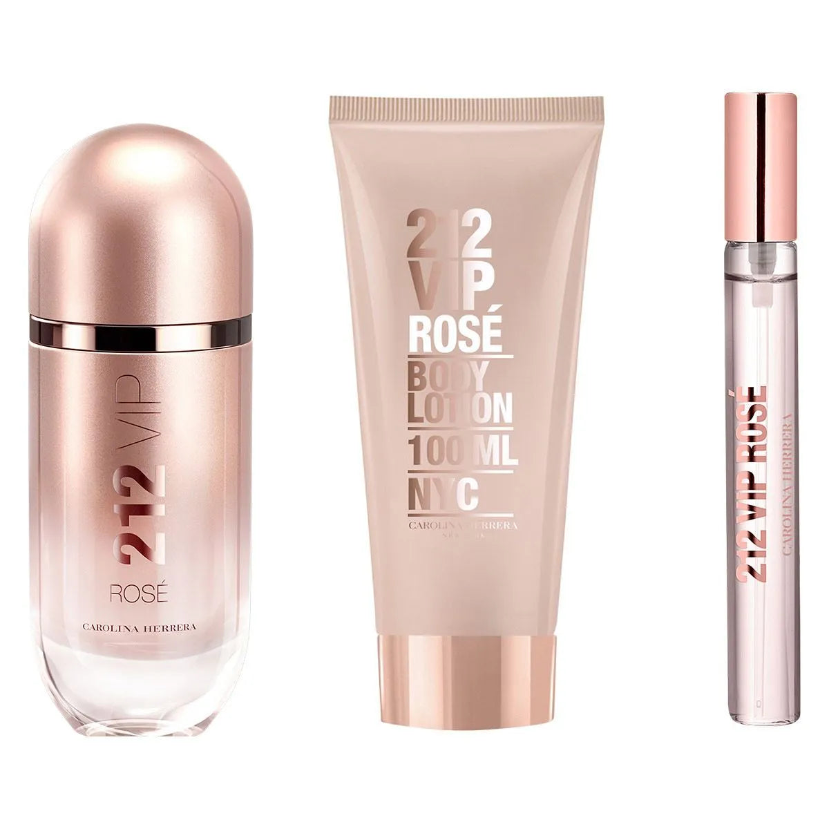 Estuche Carolina Herrera 212 VIP Rose EDP (W) / 3 Pc SP 80 ml; BL 100 ml; Mini - 3 - Privé Perfumes Honduras