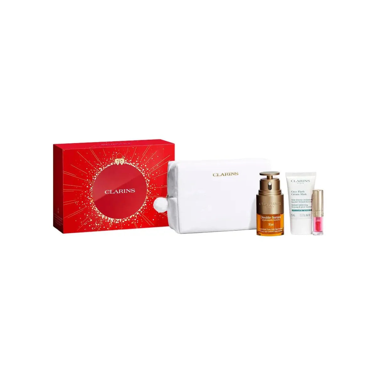 Estuche Cuidado Facial Clarins Double Serum Eye (Coffret Navideño 2025) / DS Eye 20 ml; Cryo-Flash Mask; Aceite Labial - 1 - Privé Perfumes Honduras