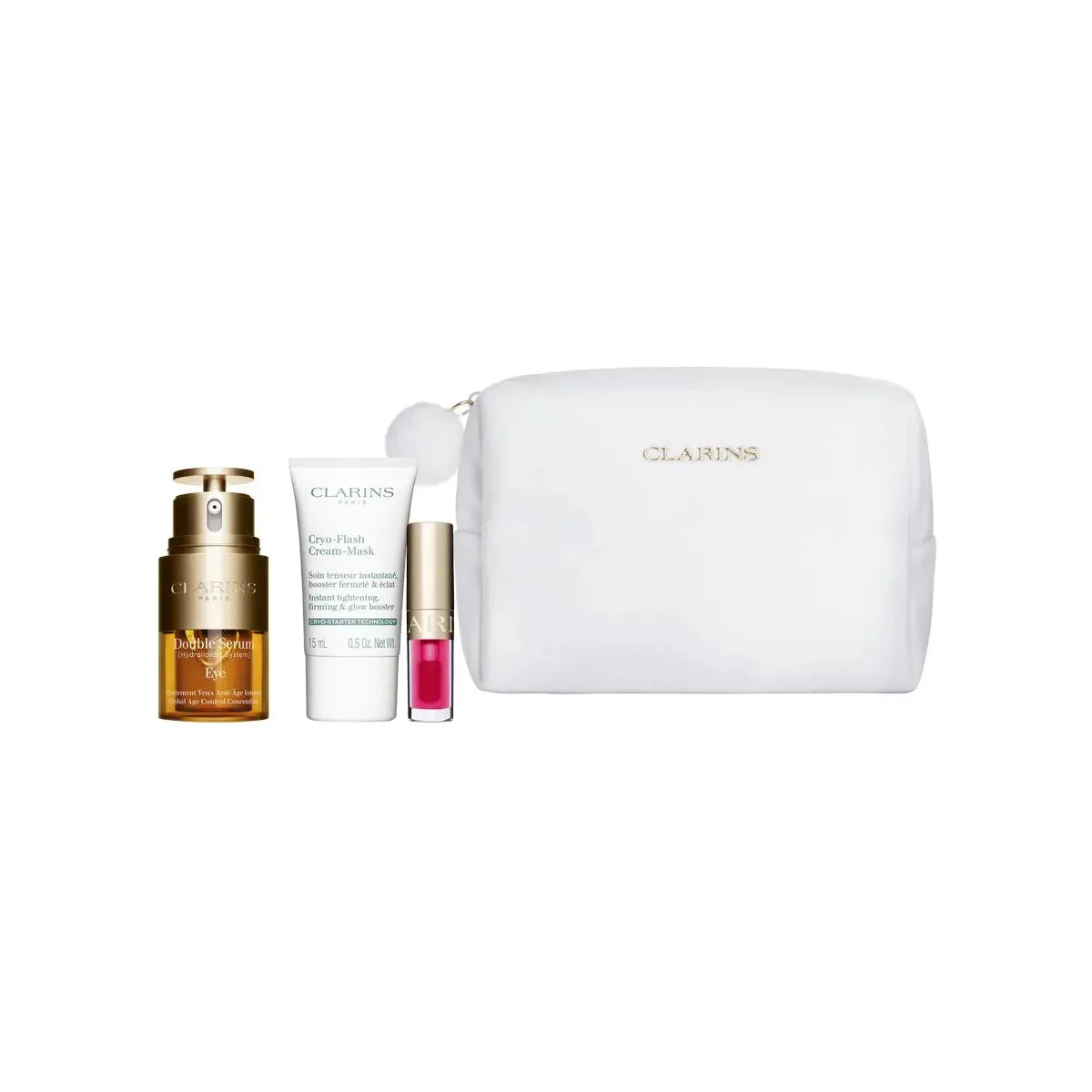 Estuche Cuidado Facial Clarins Double Serum Eye (Coffret Navideño 2025) / DS Eye 20 ml; Cryo-Flash Mask; Aceite Labial - 2 - Privé Perfumes Honduras