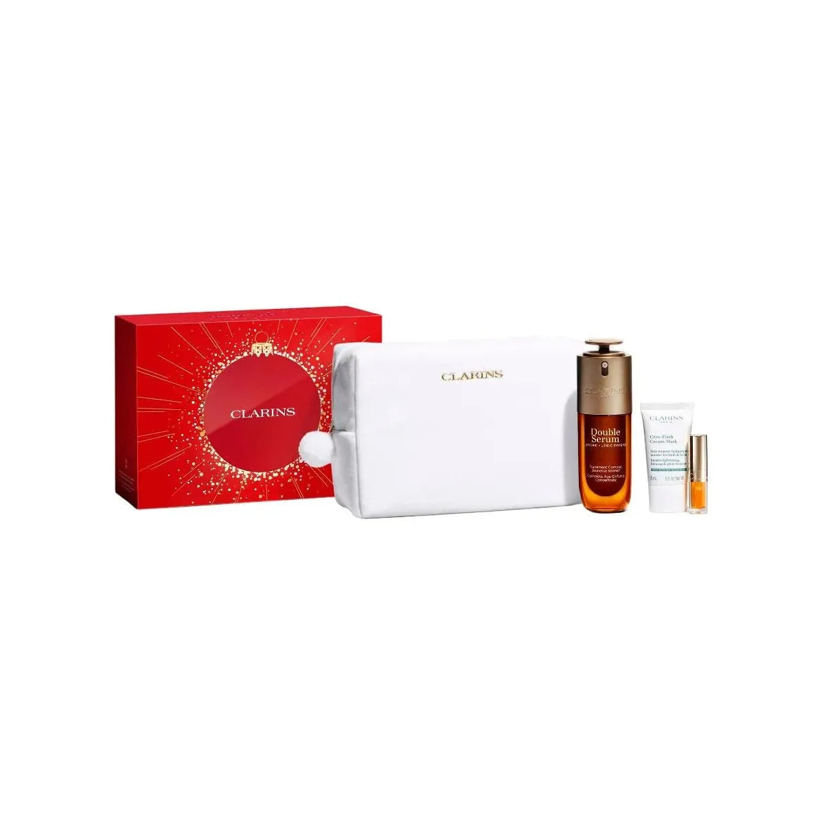 Estuche Cuidado Facial Clarins Double Serum Jeunesse & Éclat (Coffret Navideño 2025) / DS 50 ml; Cryo-Flash Cream-Mask 15 ml; Aceite Labial mini - 1 - Privé Perfumes Honduras