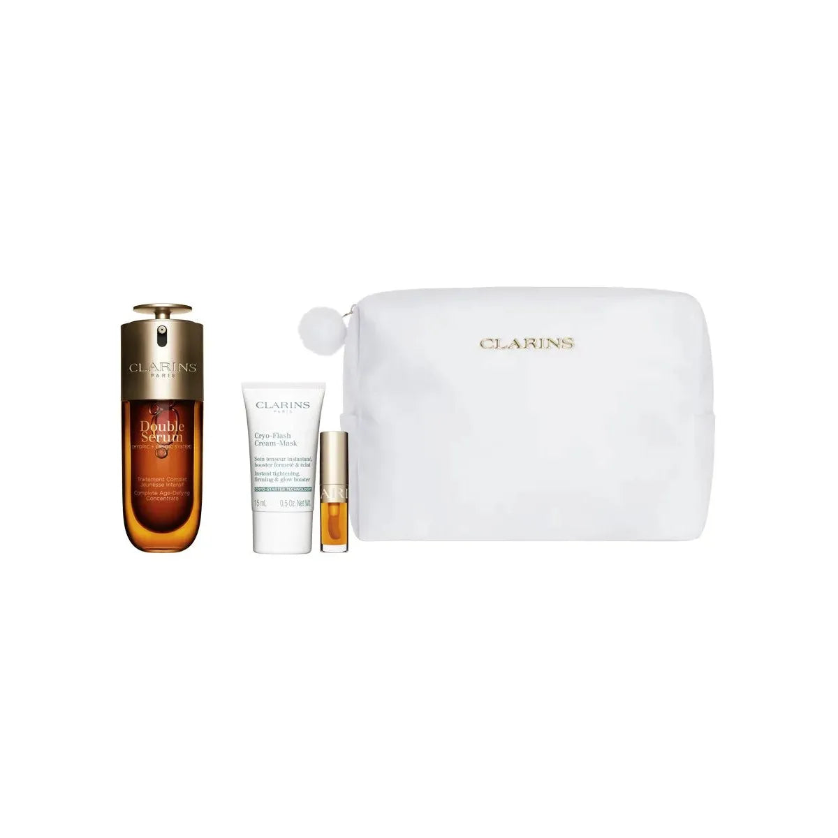 Estuche Cuidado Facial Clarins Double Serum Jeunesse & Éclat (Coffret Navideño 2025) / DS 50 ml; Cryo-Flash Cream-Mask 15 ml; Aceite Labial mini - 2 - Privé Perfumes Honduras