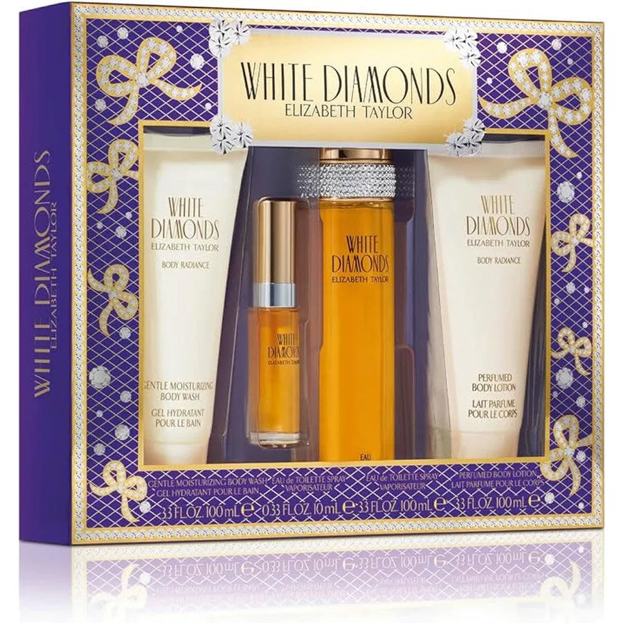 Estuche Elizabeth Taylor White Diamonds EDP (W) / 4 Pc SP 100 ml; BL 100 ml; SG 100 ml; SP 10 ml - 1 - Privé Perfumes Honduras