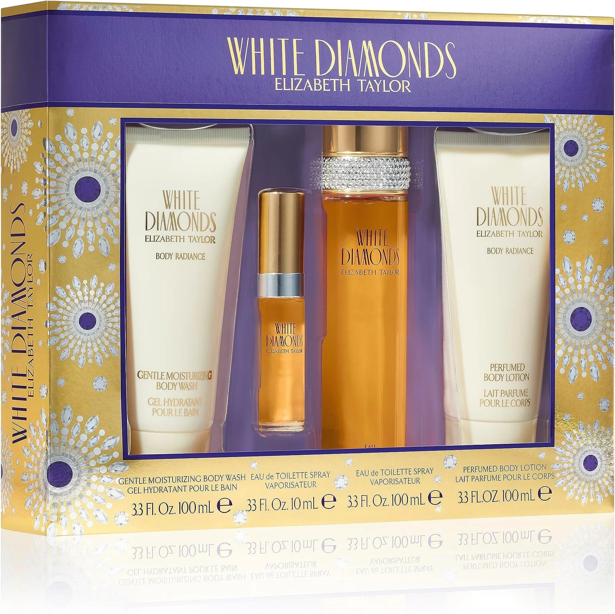 Estuche Elizabeth Taylor White Diamonds EDT (W) / 4 Pc SP 3.4 oz; BL 3.4 oz; SG 3.4 oz; Mini SP 10 ml - 2 - Privé Perfumes Honduras