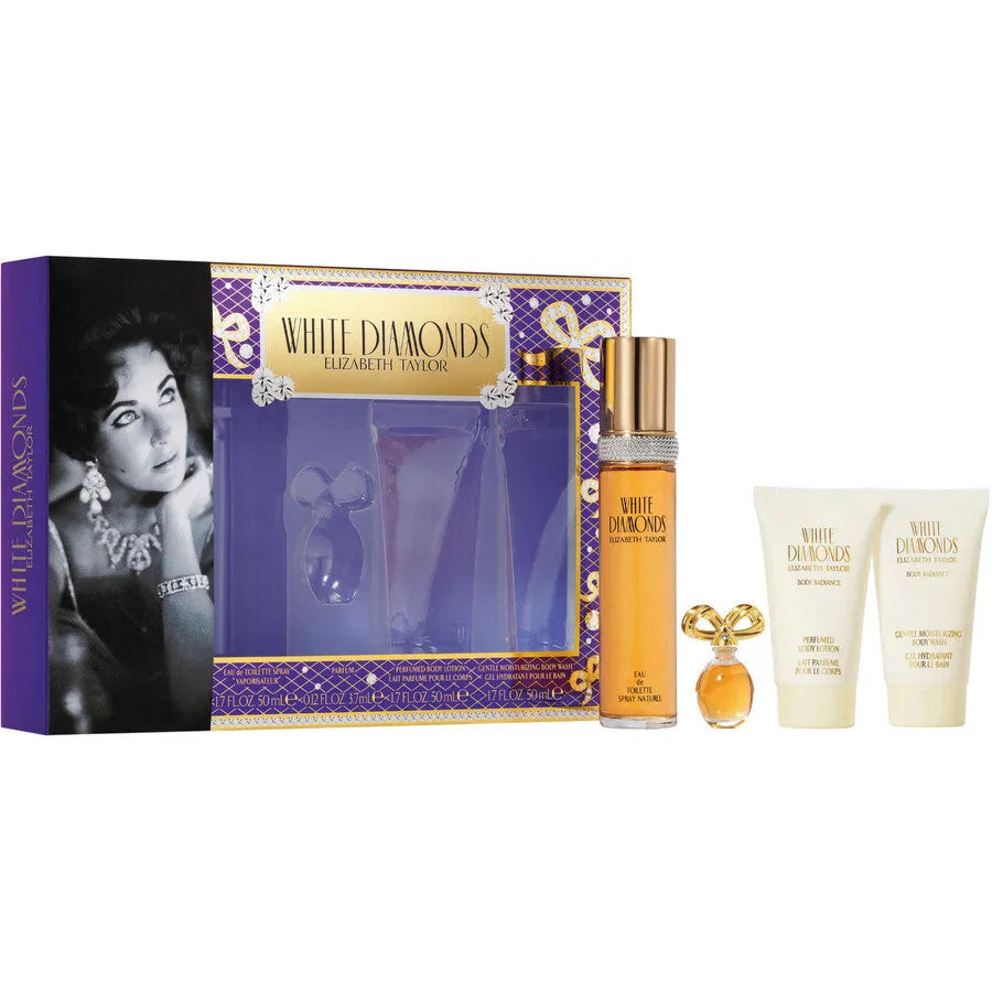 Estuche Elizabeth Taylor White Diamonds EDT (W) / 4 Pc SP 50 ml; Mini Parfum 3.7 ml; BL 50 ml; SG 50 ml - 1 - Privé Perfumes Honduras