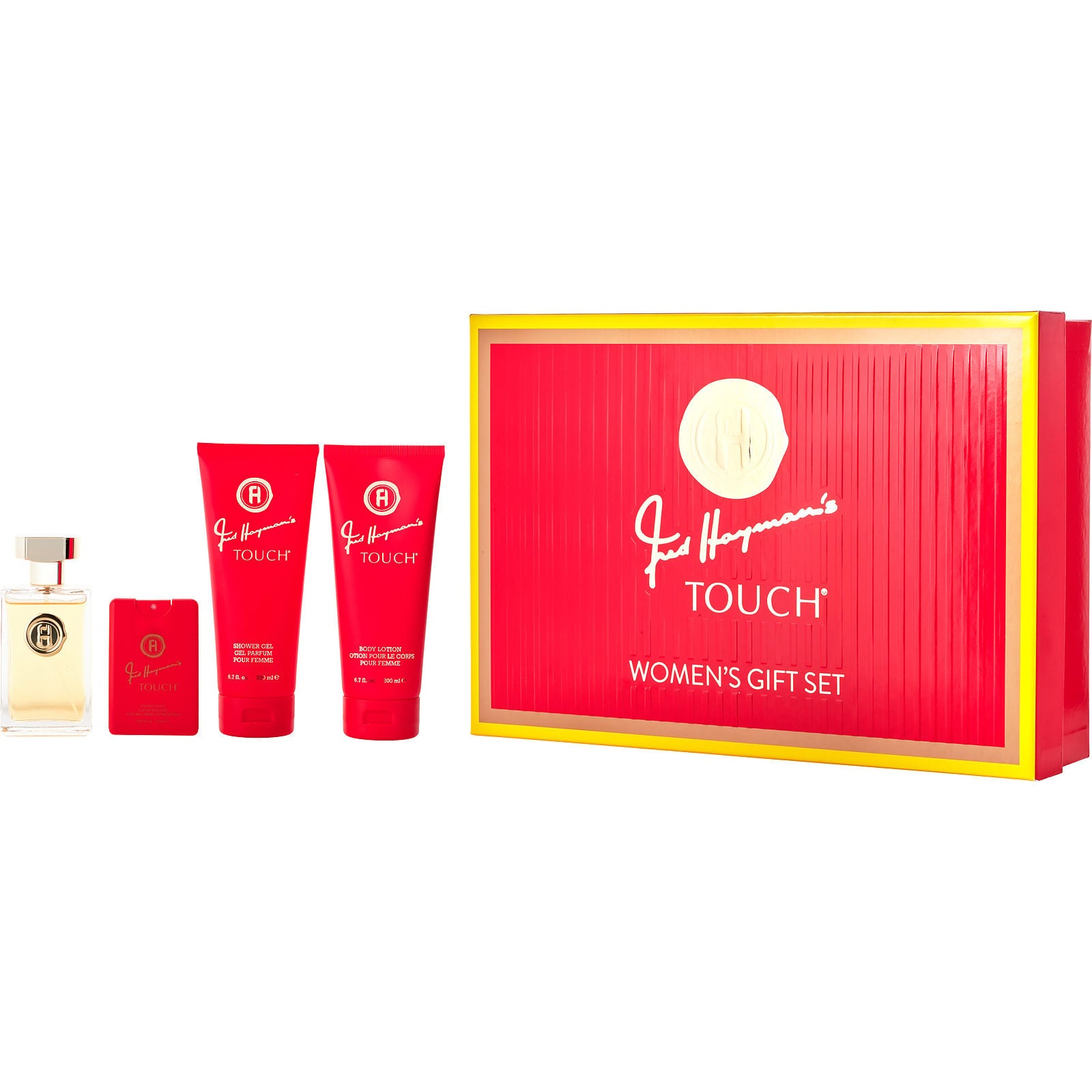 Estuche Fred Hayman Touch EDT (W) / 4 Pc SP 100 ml; BL 200 ml; SG 200 ml; Mini SP 3.7 ml - 1 - Privé Perfumes Honduras