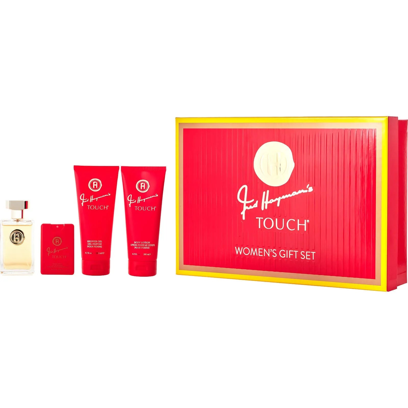 Estuche Fred Hayman Touch EDT (W) / 4 Pc SP 100 ml; Mini SP 18 ml; BL 200 ml; SG 200 ml - 1 - Privé Perfumes Honduras