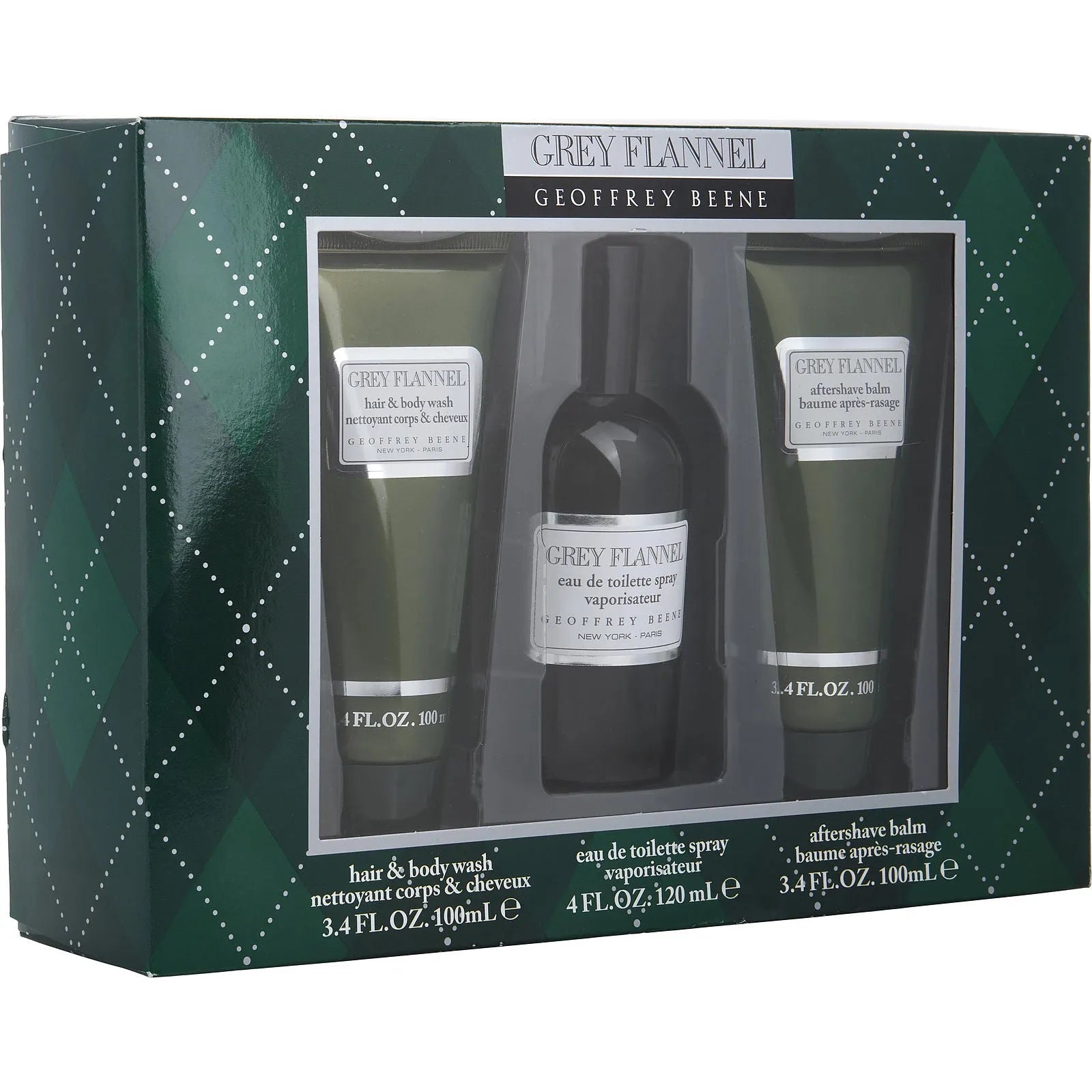Estuche Geoffrey Beene Grey Flannel EDT (M) / 3 Pc SP 120 ml; SG 100 ml; AS 100 ml - 1 - Privé Perfumes Honduras