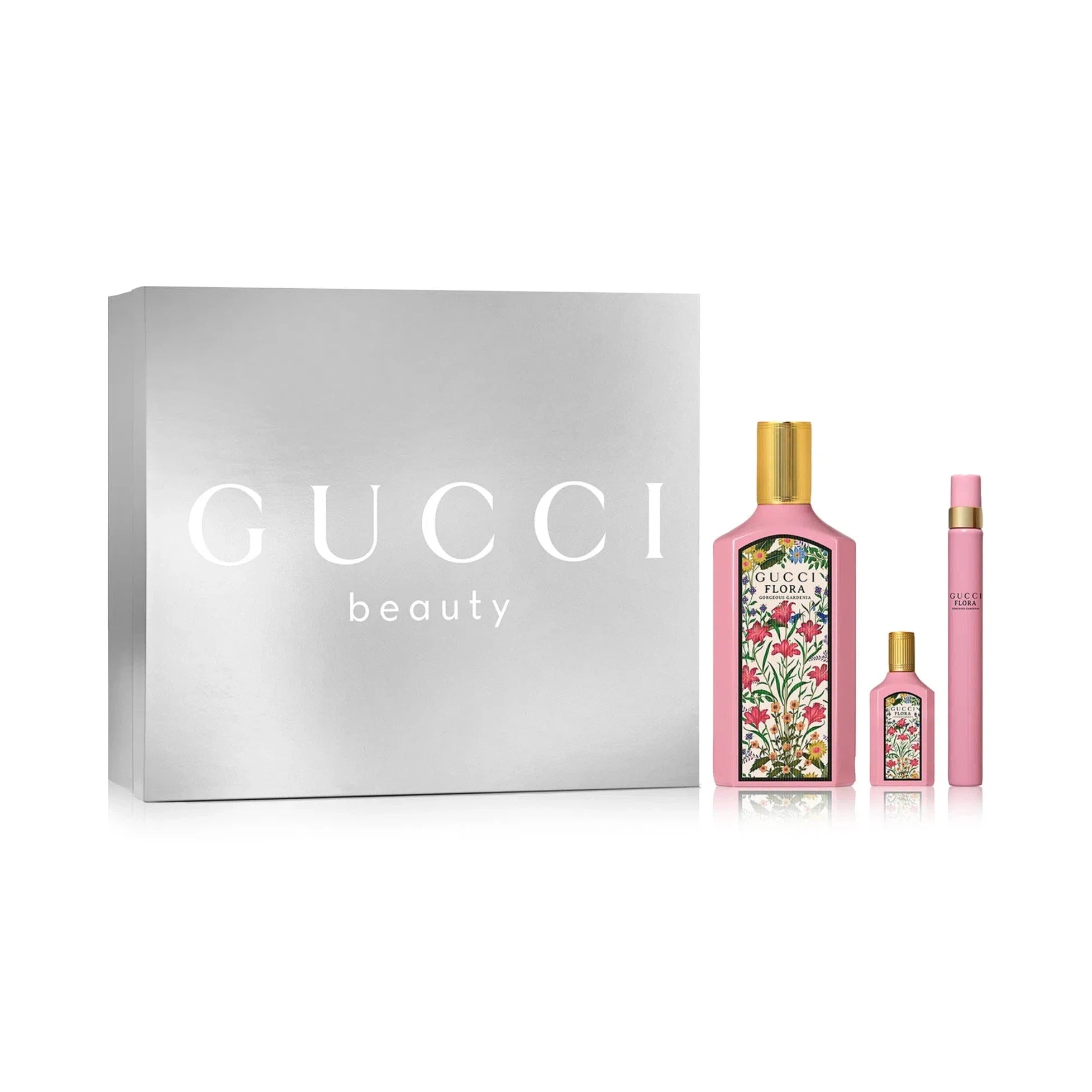 Estuche Gucci Flora Gorgeous Gardenia EDP (W) / 3 Pc SP 100 ml; Mini SP 5 ml; TS 10 ml - 3616305447463- 1 - Prive Perfumes Honduras