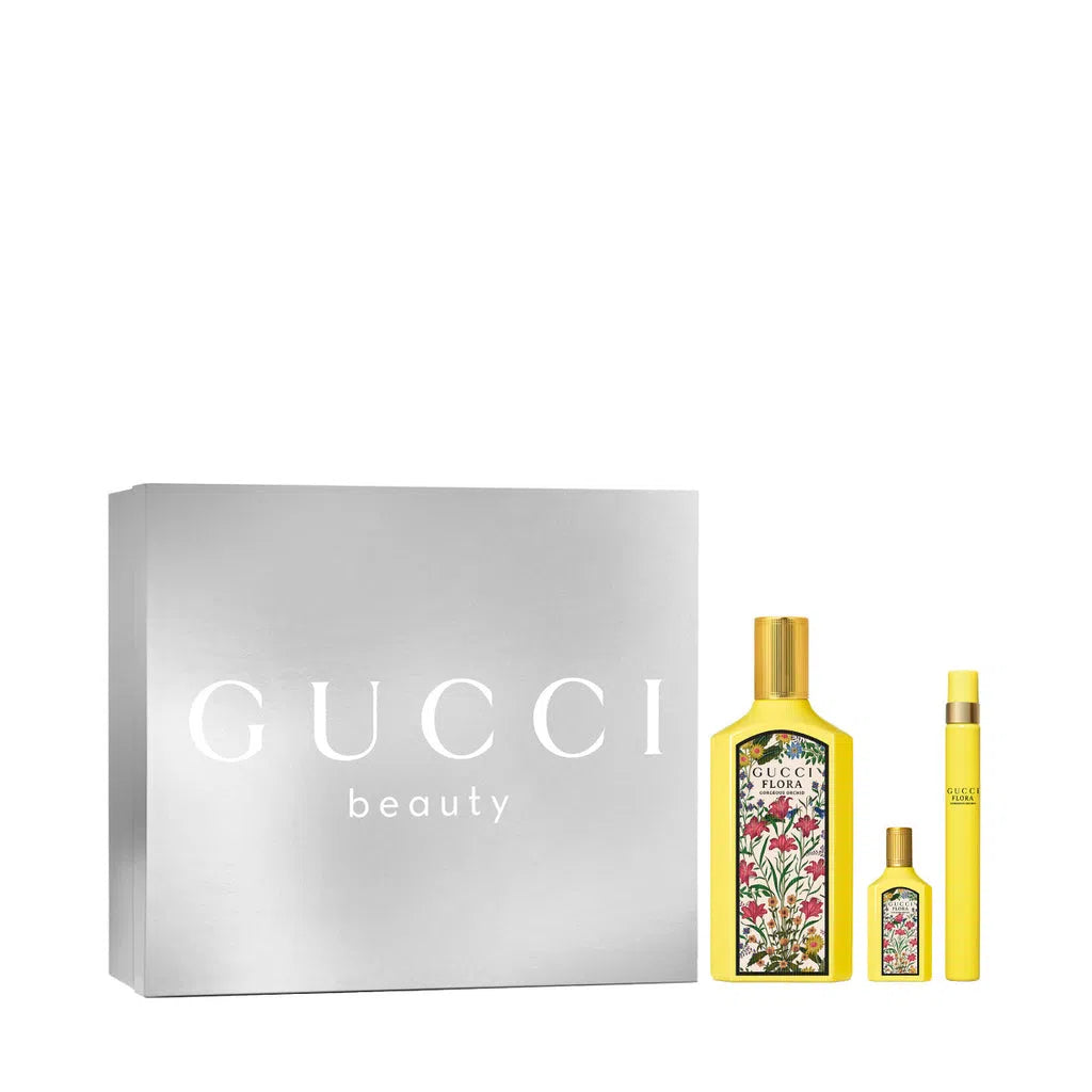 Estuche Gucci Flora Gorgeous Orchid EDP (W) / 3 Pc SP 100 ml; Pen Spray 10 ml; Mini SP 5 ml - 3616305447678- 1 - Prive Perfumes Honduras