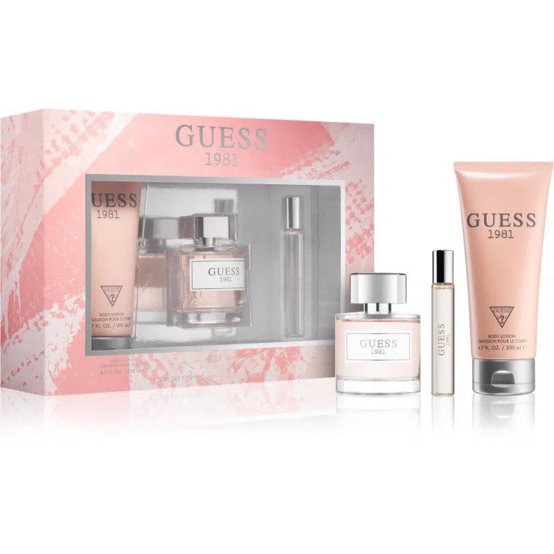 Estuche Guess 1981 EDT (W) / 3 Pc SP 100 ml; Mini TS 15 ml; BL 200 ml - 085715330000- 1 - Prive Perfumes Honduras