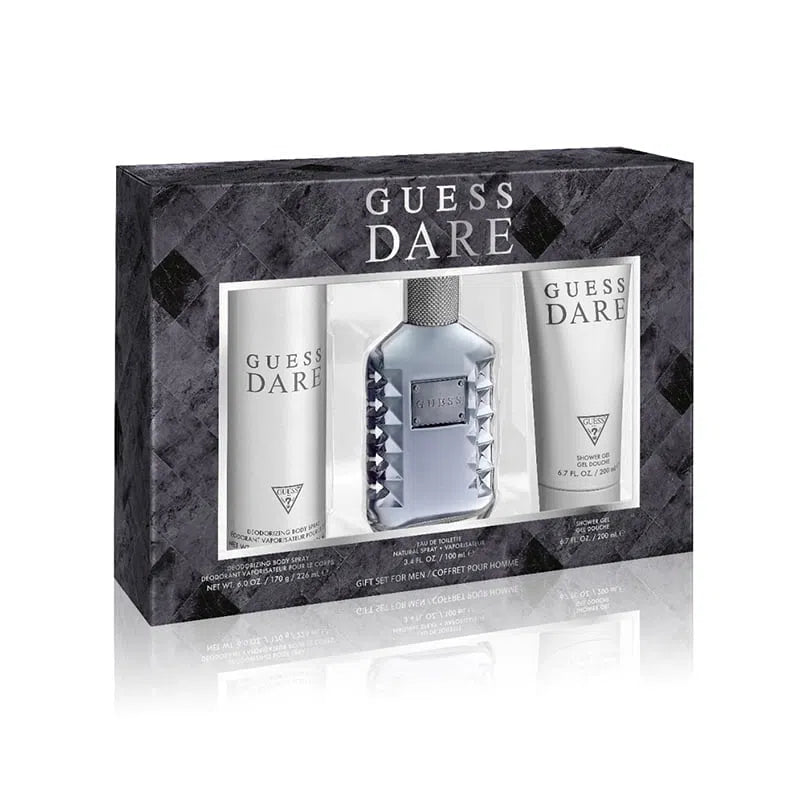 Estuche Guess Dare Homme EDT (M) / 3 Pc SP 100 ml; BS 226 ml; SG 200 ml - 085715329271- 1 - Prive Perfumes Honduras