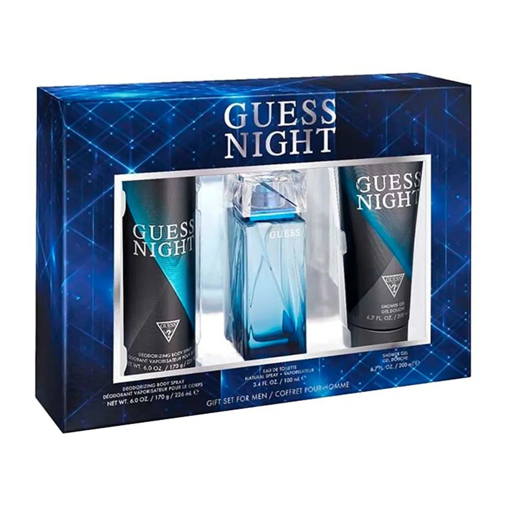 Estuche Guess Night EDT (M) / 3 Pc SP 100 ml; BS 226 ml; SG 200 ml - 085715326201- 1 - Prive Perfumes Honduras