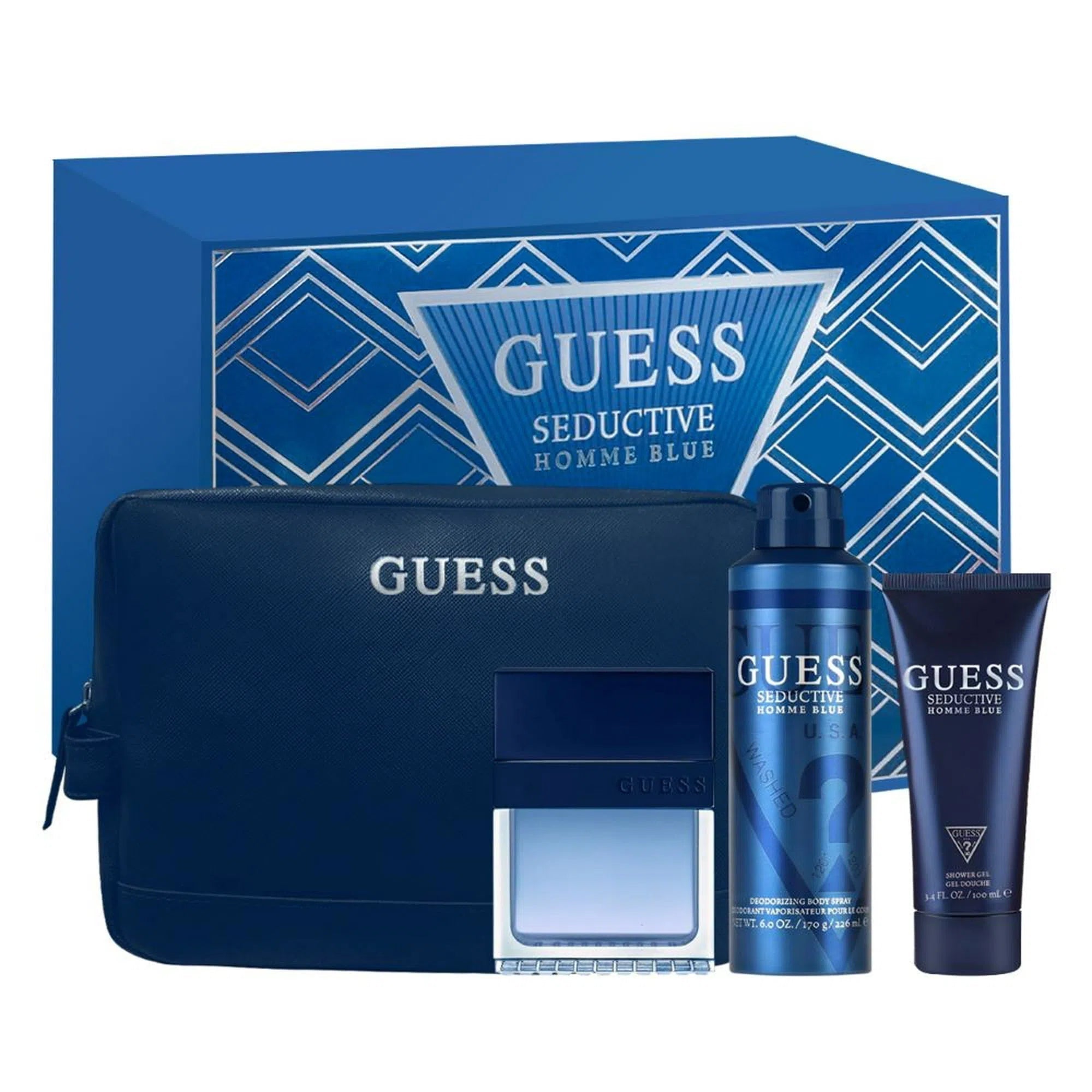Estuche Guess Seductive Homme Blue EDT (M) / 4 Pc SP 100ml; BS 177ml; SG 100ml; Pouch - 1 - Privé Perfumes Honduras