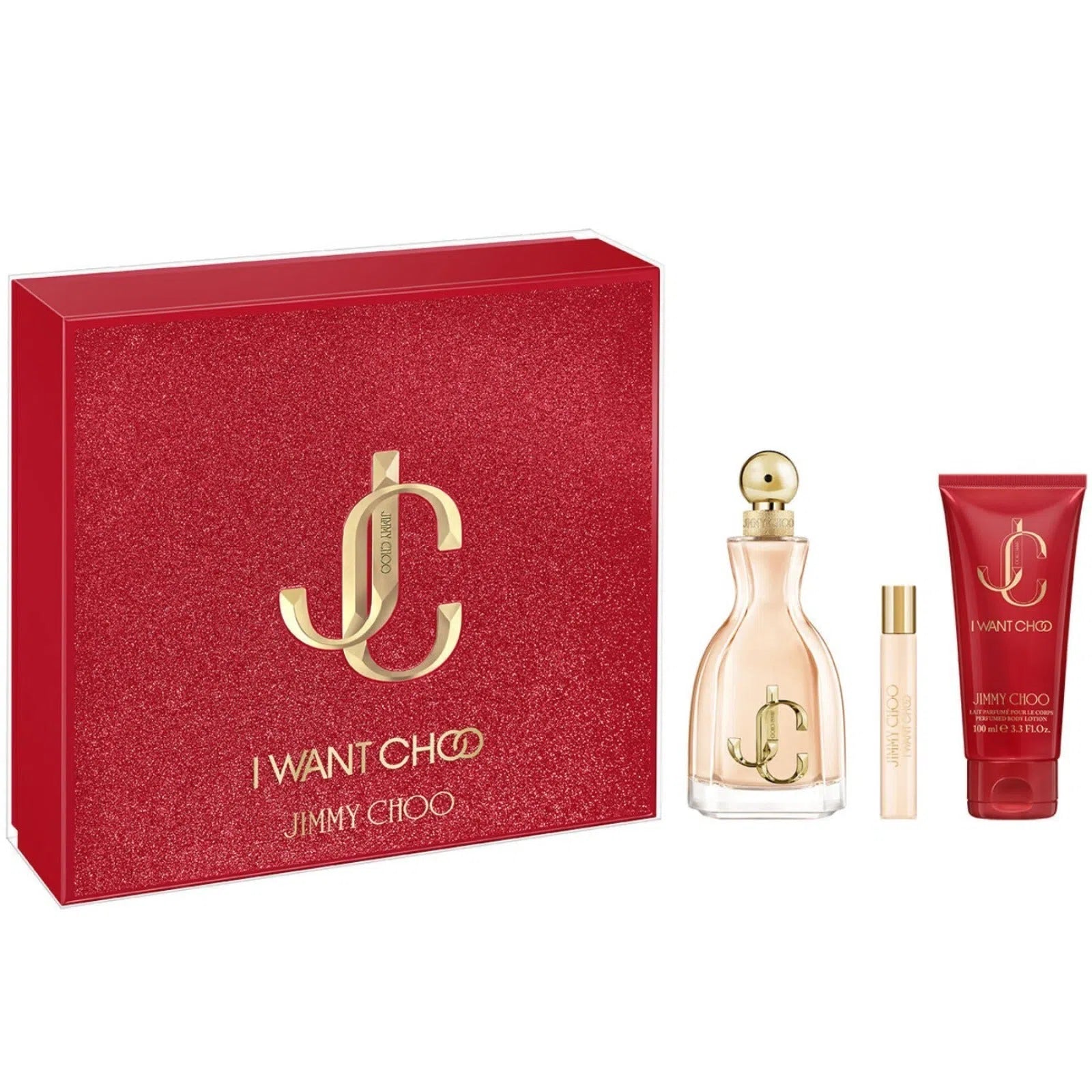 Estuche Jimmy Choo I Want Choo EDP (W) / 3Pc SP 100 ml; BL 100 ml; SP 7.5 ml - 1 - Privé Perfumes Honduras
