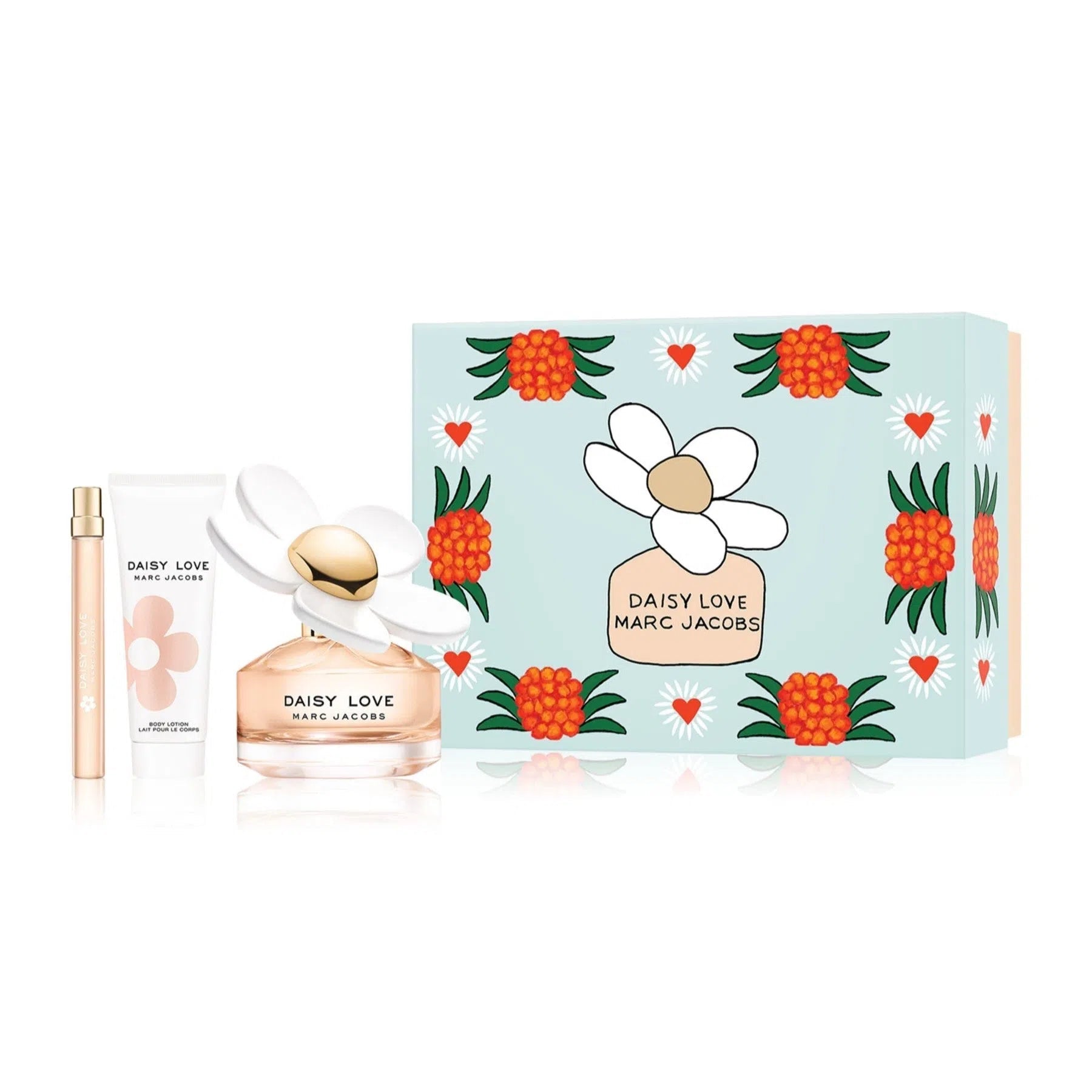 Estuche Marc Jacobs Daisy Love EDT (W) / 3 Pc SP 100 ml; BL 100 ml; SP 10 ml - 1 - Privé Perfumes Honduras