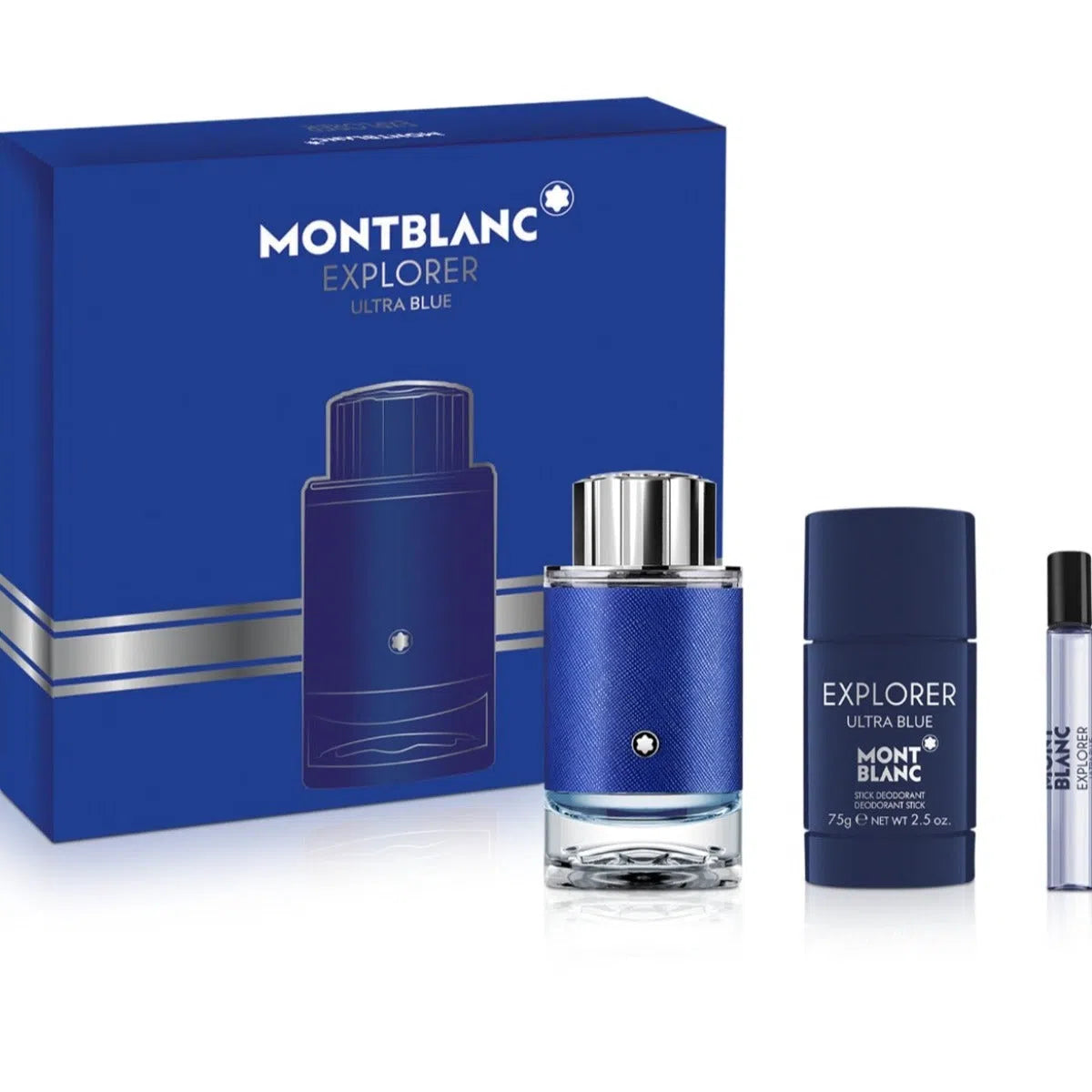 Estuche Montblanc Explorer Ultra Blue EDP (M) / 3 Pc SP 100 ml; DEO 75 ml; SP 7.5 ml - 3386460130561- 1 - Prive Perfumes Honduras