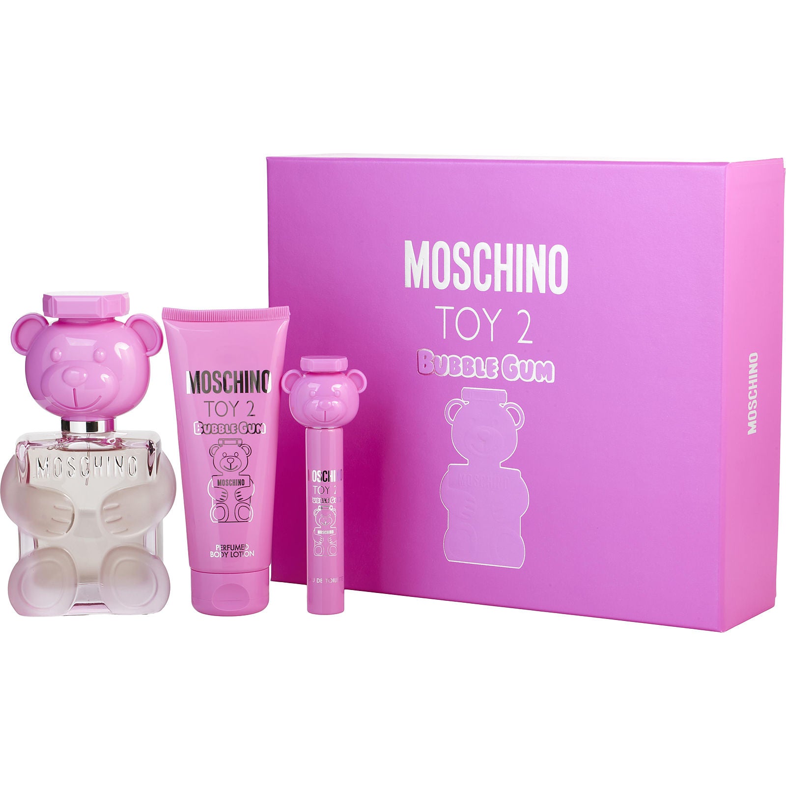 Estuche Moschino Toy 2 Bubble Gum EDT (W) / 3Pc SP 100 ml; BL 100 ml; SP 10 ml - 1 - Privé Perfumes Honduras