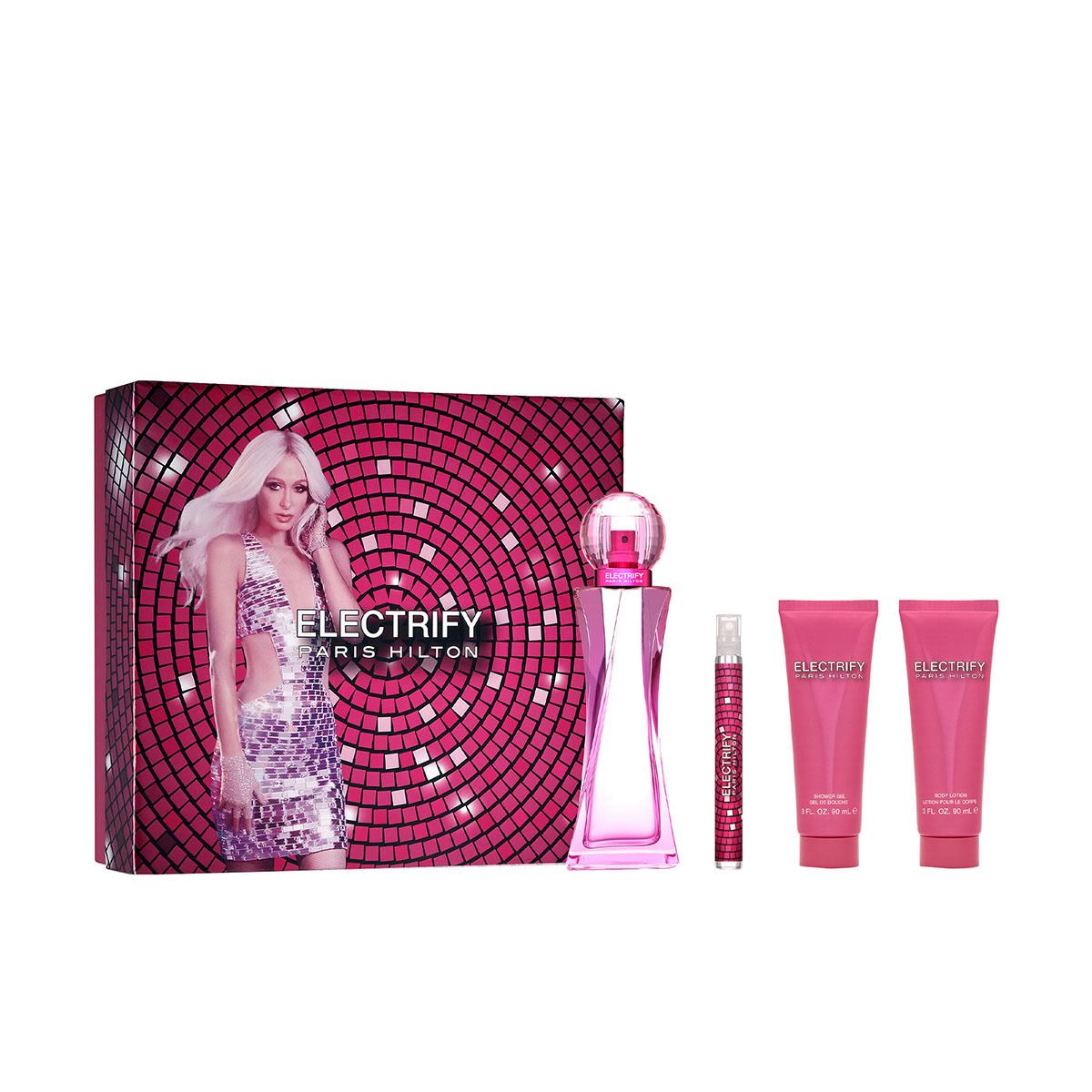 Estuche Paris Hilton Electrify EDP (W) / 4 Pc SP 100 ml; BL 90 ml; SG 90 ml; SP 10 ml - 2 - Privé Perfumes Honduras