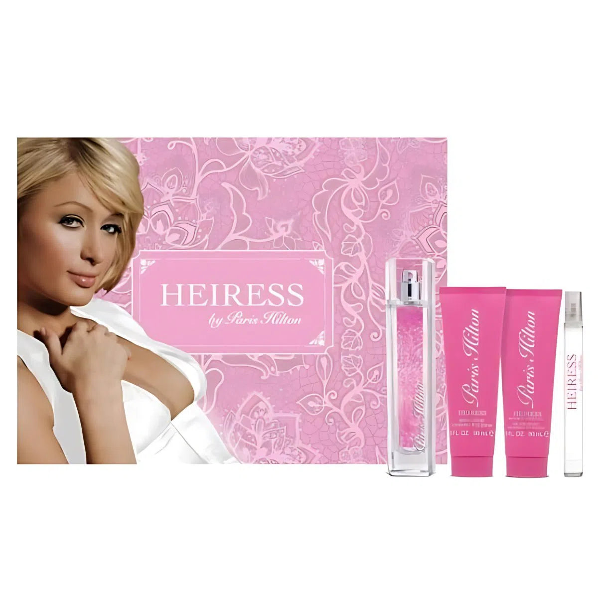 Estuche Paris Hilton Heiress EDP (W) / 4 Pc SP 100 ml; BL 90 ml; SG 90 ml; SP 10 ml - 1 - Privé Perfumes Honduras