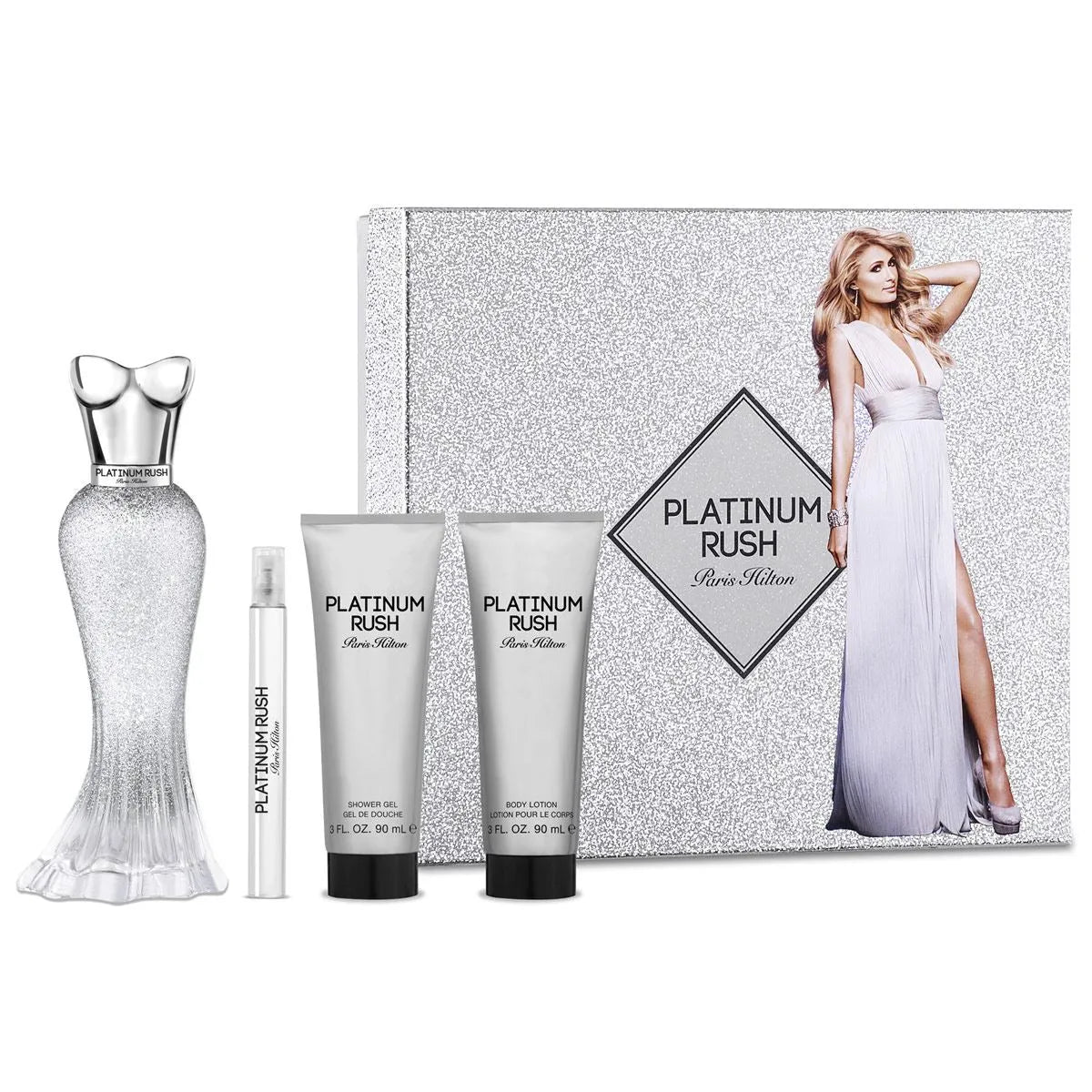 Estuche Paris Hilton Platinum Rush EDP (W) / 4 Pc SP 100 ml; BL 90 ml; SG 90 ml; Mini - 2 - Privé Perfumes Honduras