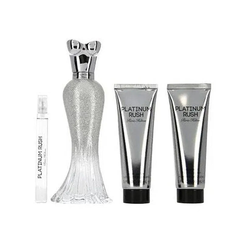 Estuche Paris Hilton Platinum Rush EDP (W) / 4 Pc SP 100 ml; BL 90 ml; SG 90 ml; Mini SP 10 ml - 2 - Privé Perfumes Honduras