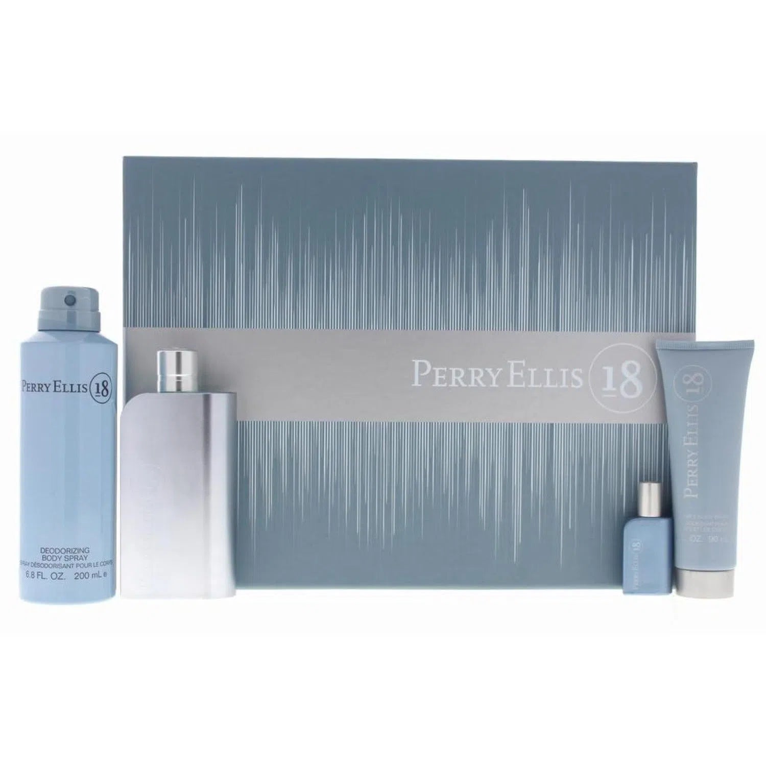 Estuche Perry Ellis 18 EDT (M) / 4 Pc SP 100 ml; BS 200 ml; SG 90 ml; SP 7.5 ml - 844061015548- 1 - Prive Perfumes Honduras