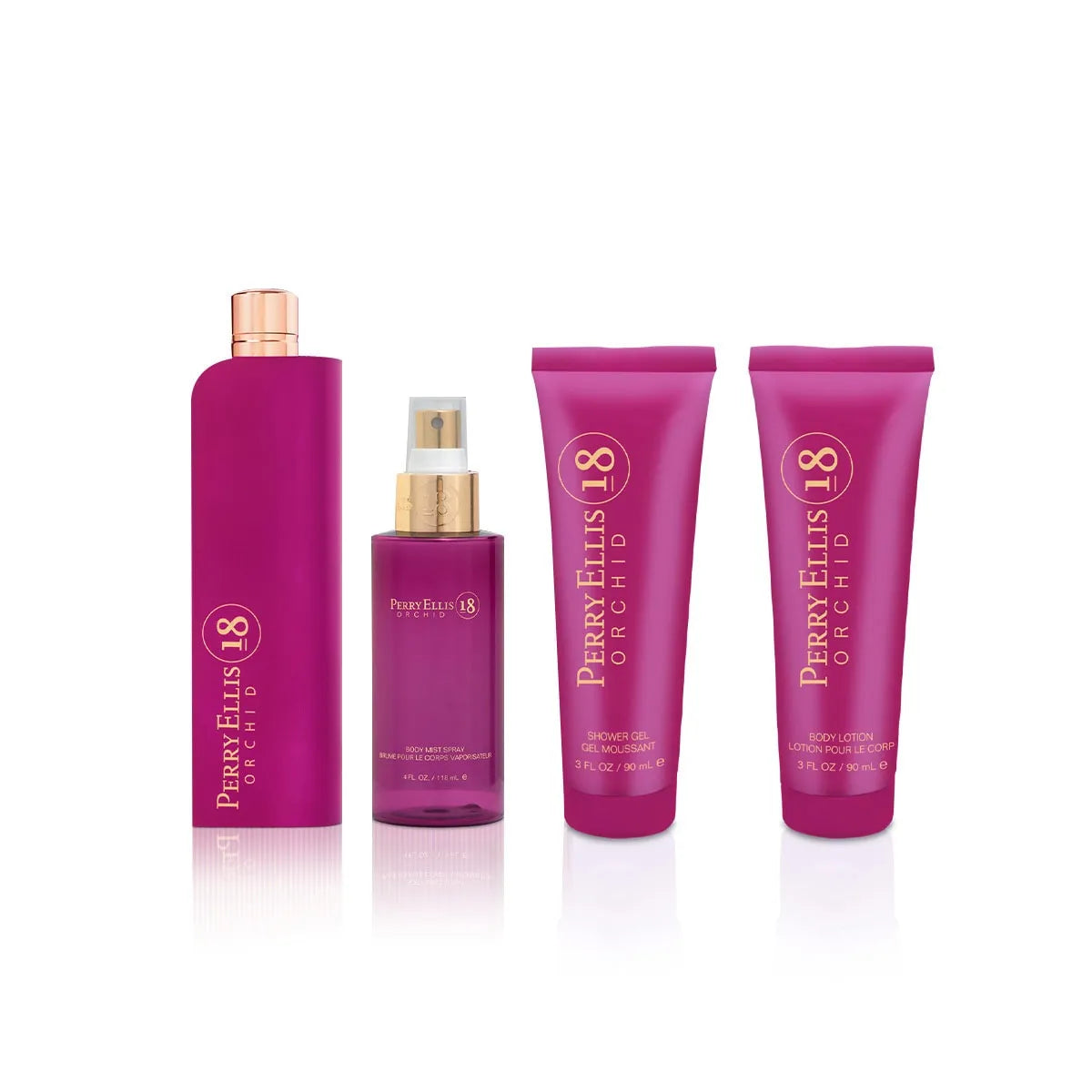Estuche Perry Ellis 18 Orchid EDP (W) / 4 Pc SP 100 ml; Body Mist 120 ml; BL 90 ml; SG 90 ml - 3 - Privé Perfumes Honduras