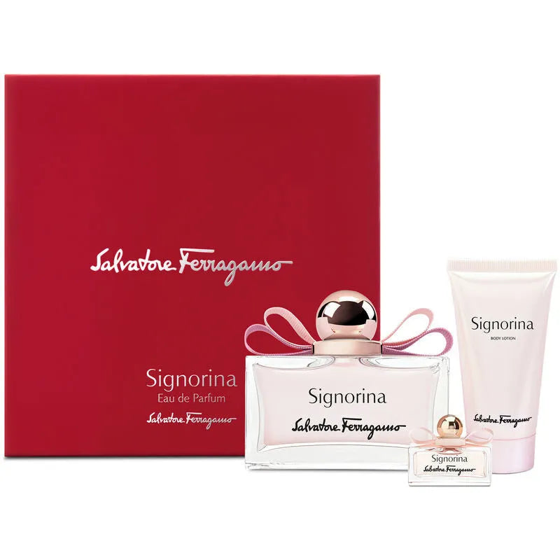 Estuche Salvatore Ferragamo Signorina EDP (W) / 3 Pc SP 100 ml; SP 15 ml; BL 50 ml - 1 - Privé Perfumes Honduras