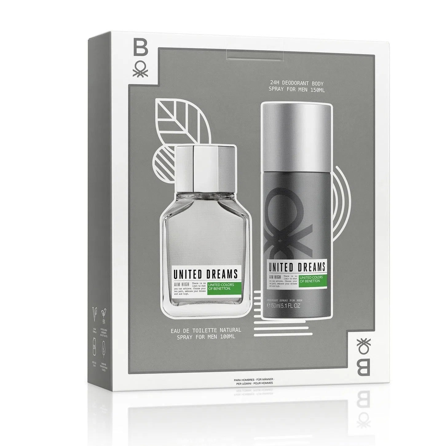 Estuche United Colors of Benetton Aim High EDT (M) / 2 Pc 100 ml; DEO 150 ml - 1 - Privé Perfumes Honduras