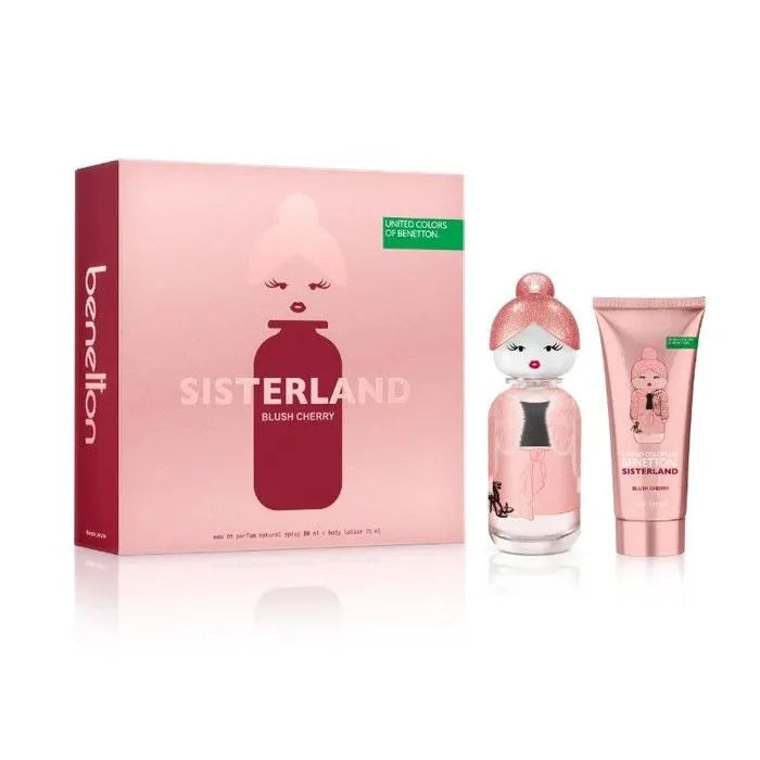 Estuche United Colors of Benetton Sisterland Blush Cherry EDP (W) / 2 Pc SP 80 ml; BL 75 ml - 1 - Privé Perfumes Honduras