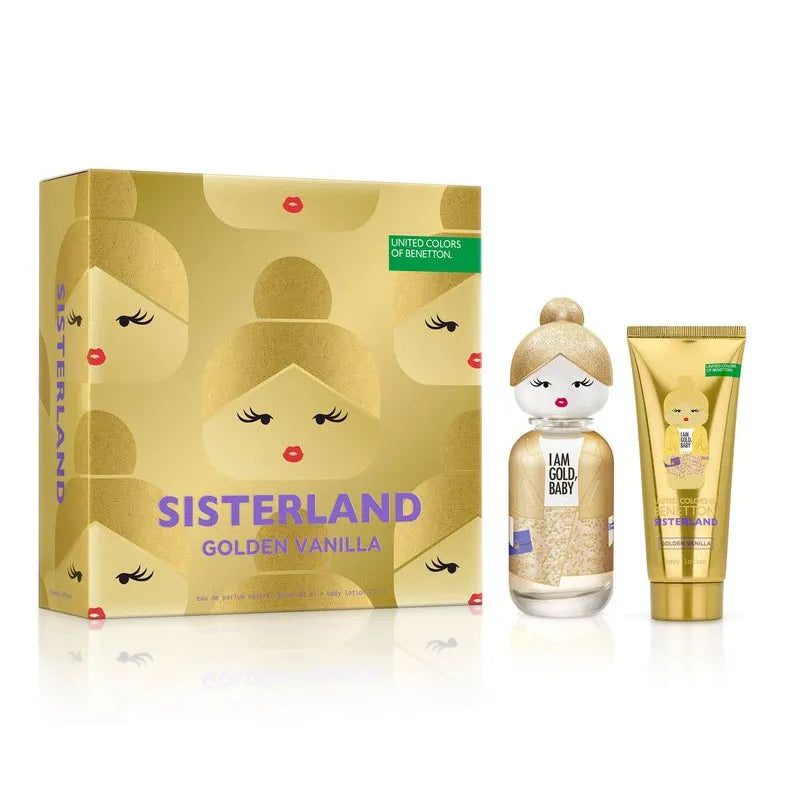Estuche United Colors of Benetton Sisterland Golden Vanilla EDP (W) / 2 Pc SP 80 ml; BL 75 ml - 1 - Privé Perfumes Honduras