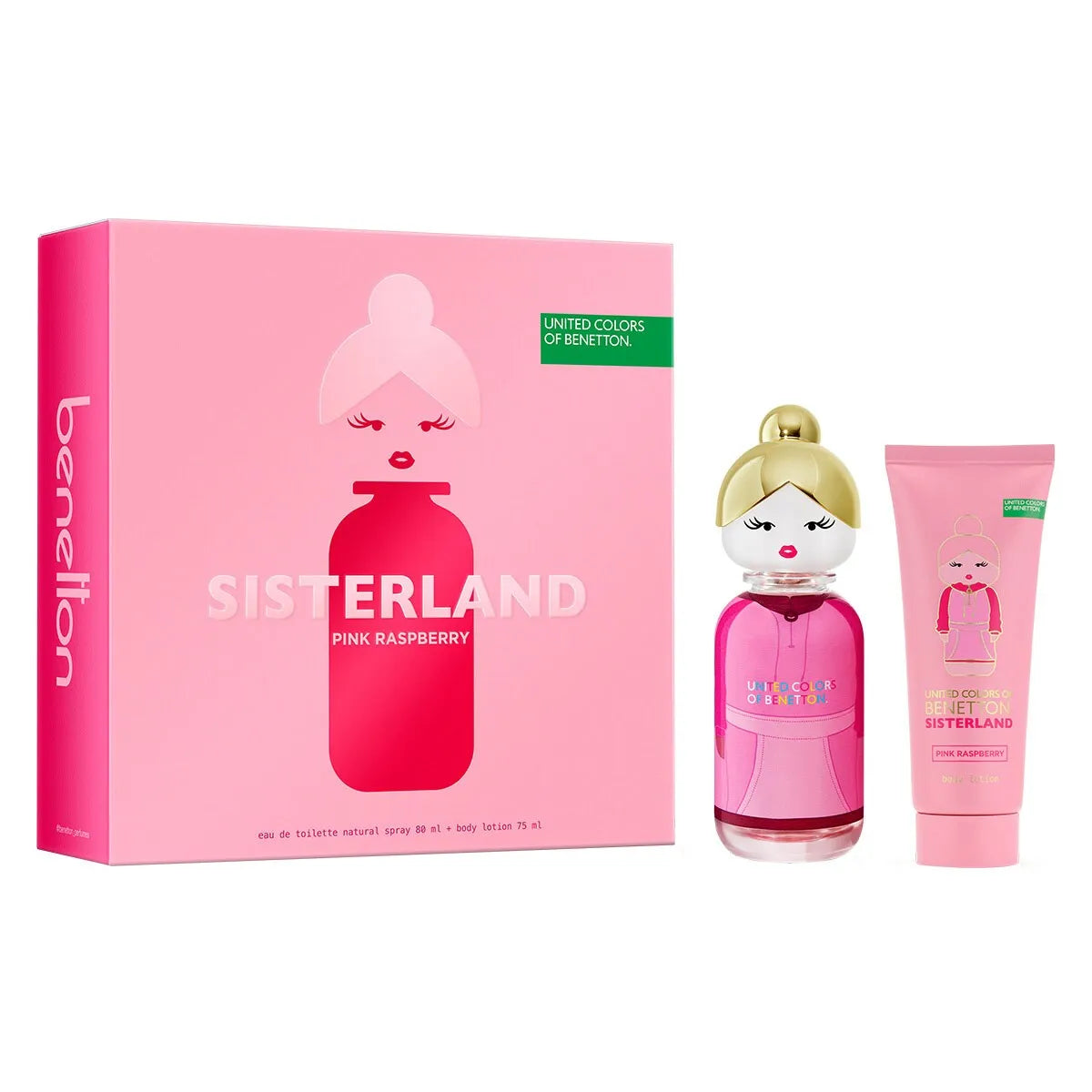 Estuche United Colors of Benetton Sisterland Pink Raspberry EDT (W) / 2 Pc SP 80 ml; BL 75 ml - 2 - Privé Perfumes Honduras
