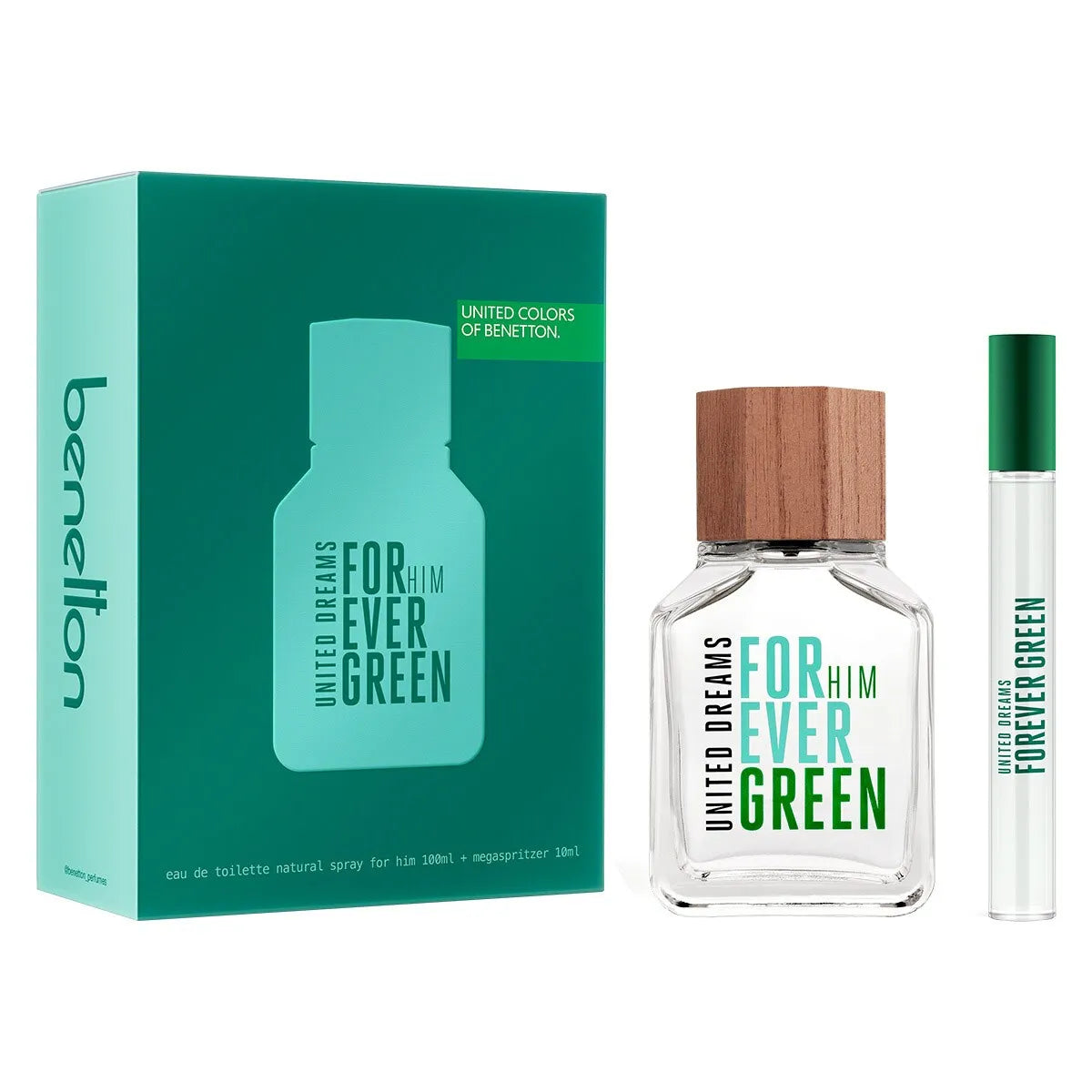 Estuche United Colors of Benetton United Forever Green Him EDT / 2 Pc 100 ml; SP 10 ml - 2 - Privé Perfumes Honduras