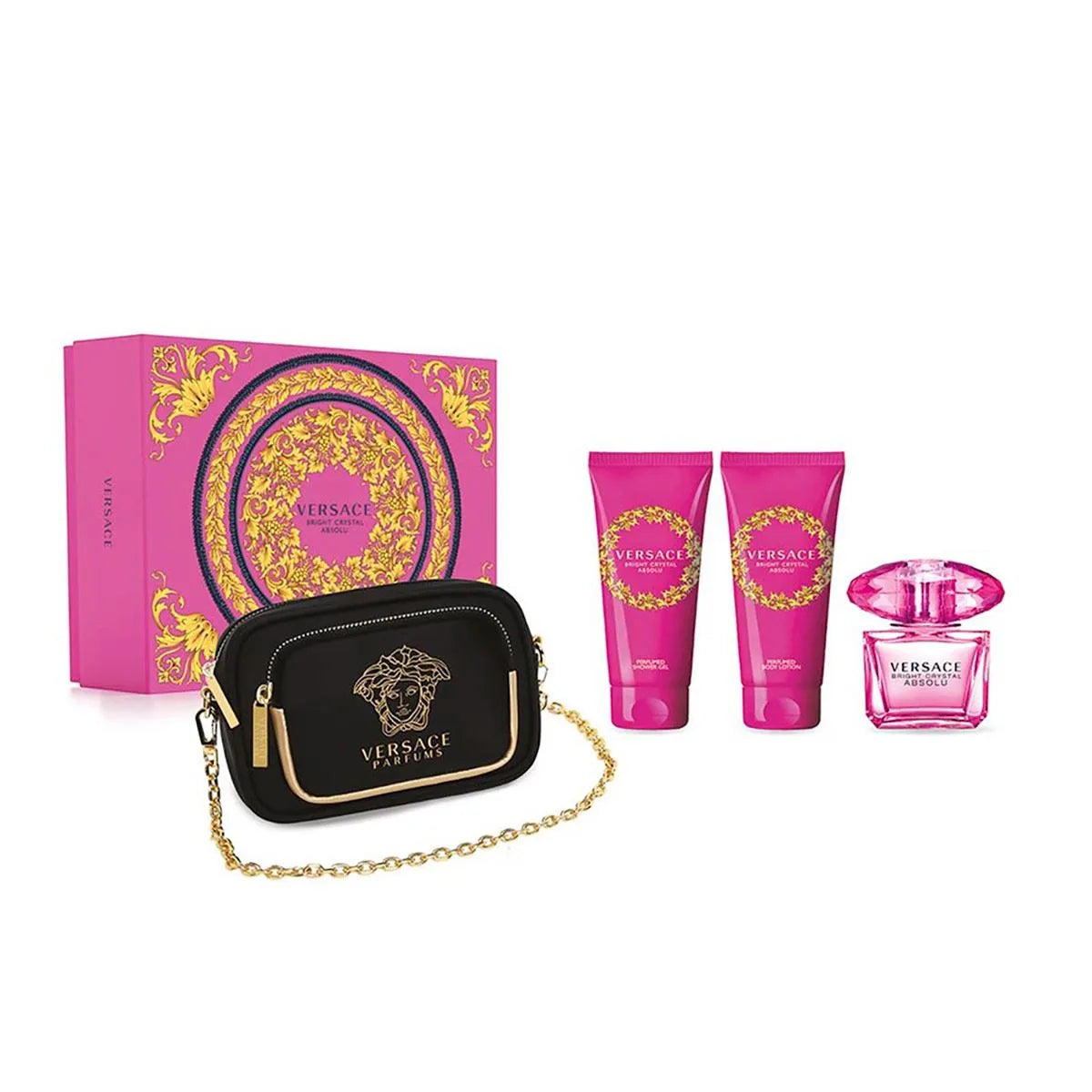 Estuche Versace Bright Crystal Absolu EDP (W) / 4 Pc SP 90 ml; SG 100 ml; BL 100 ml; Clutch - 2 - Privé Perfumes Honduras