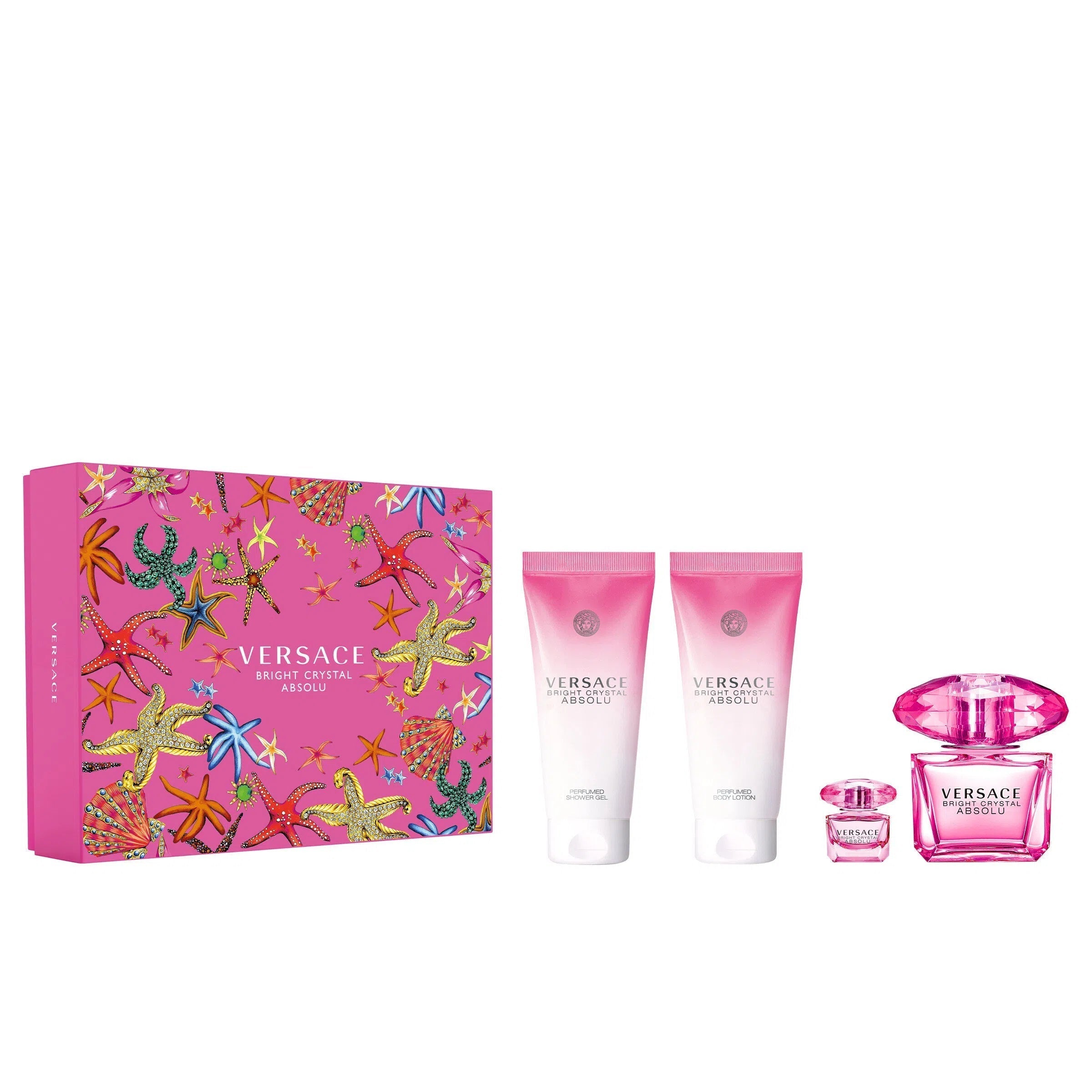 Estuche Versace Bright Crystal Absolu EDP (W) / 4 Pc SP 90 ml; SG 100 ml; BL 100 ml; SP 5 ml - 1 - Privé Perfumes Honduras