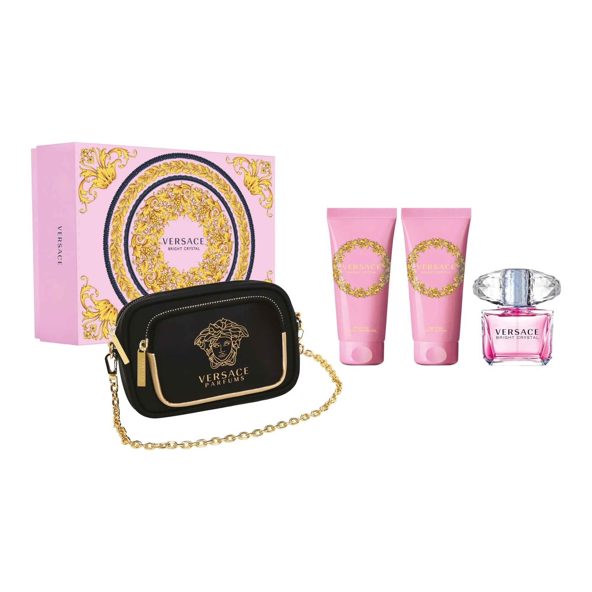 Estuche Versace Bright Crystal EDT (W) / 4 Pc SP 90 ml; SG 100 ml; BL 100 ml; Clutch - 1 - Privé Perfumes Honduras