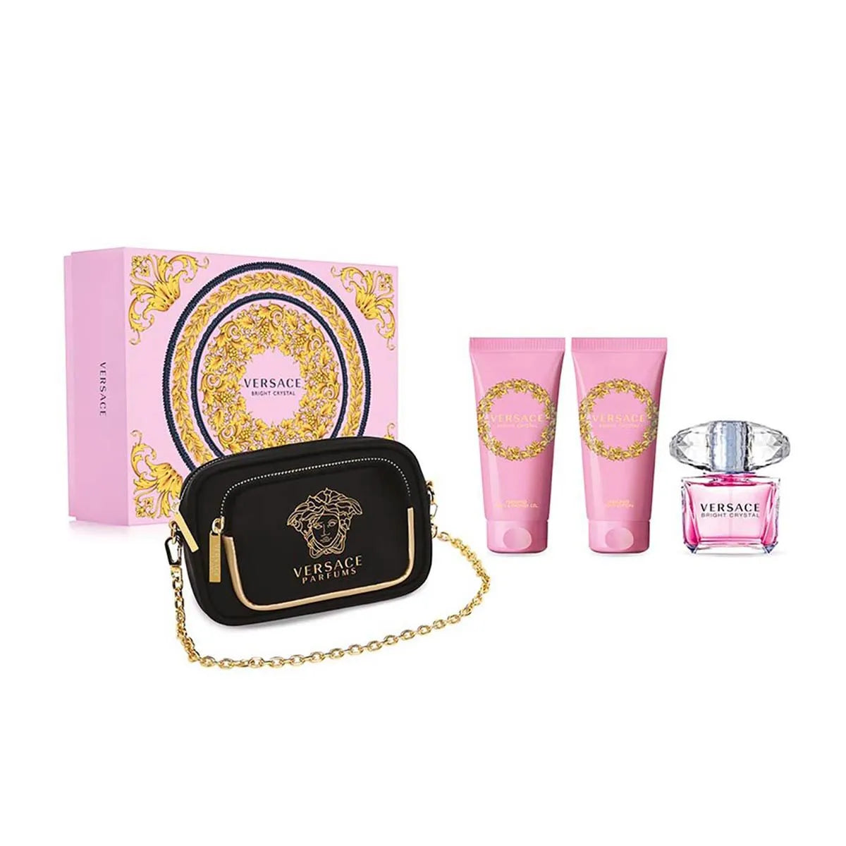 Estuche Versace Bright Crystal EDT (W) / 4 Pc SP 90 ml; SG 100 ml; BL 100 ml; Clutch - 2 - Privé Perfumes Honduras