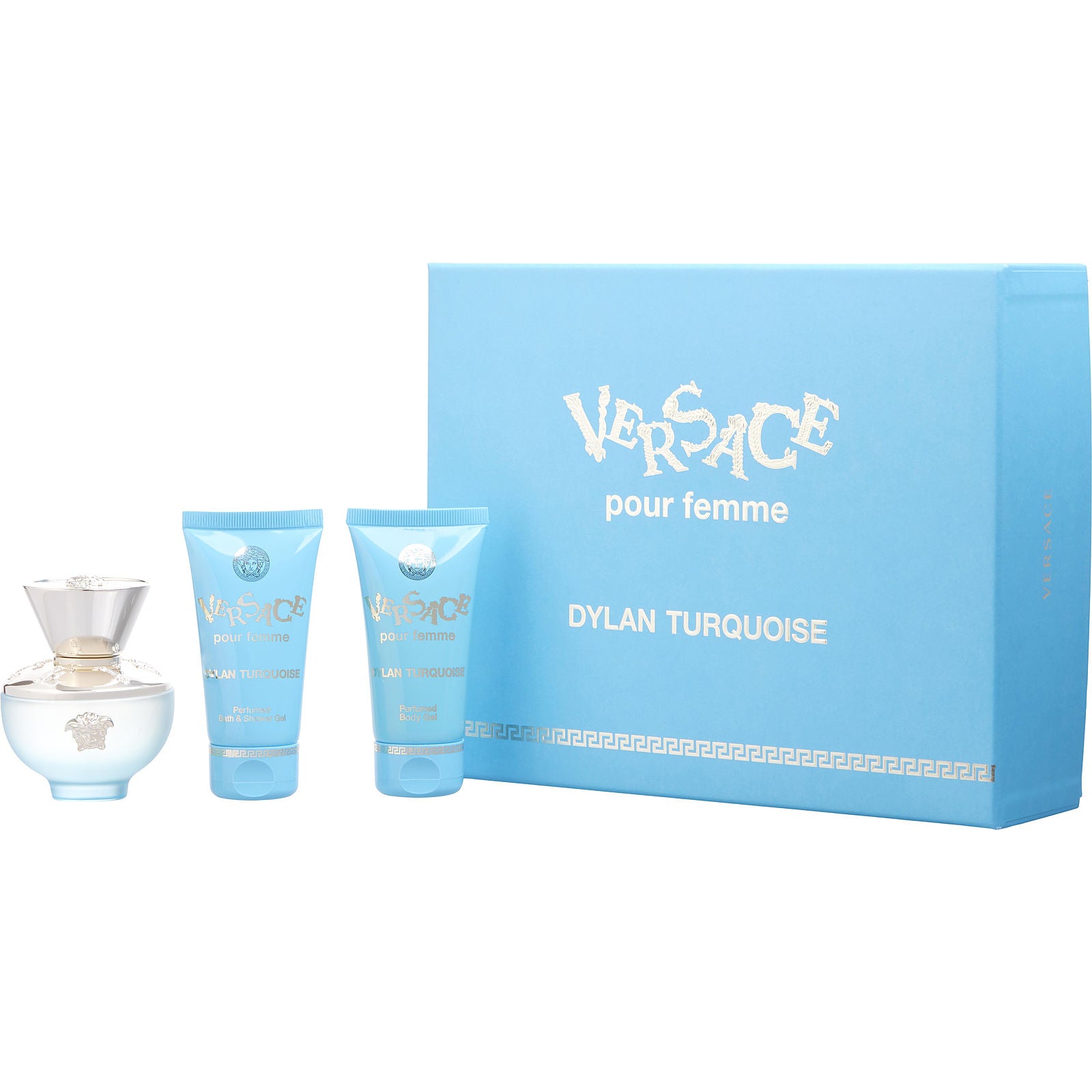 Estuche Versace Dylan Turquoise EDT (W) / 3 Pc SP 50 ml; SG 50 ml; SG 50 ml - 1 - Privé Perfumes Honduras