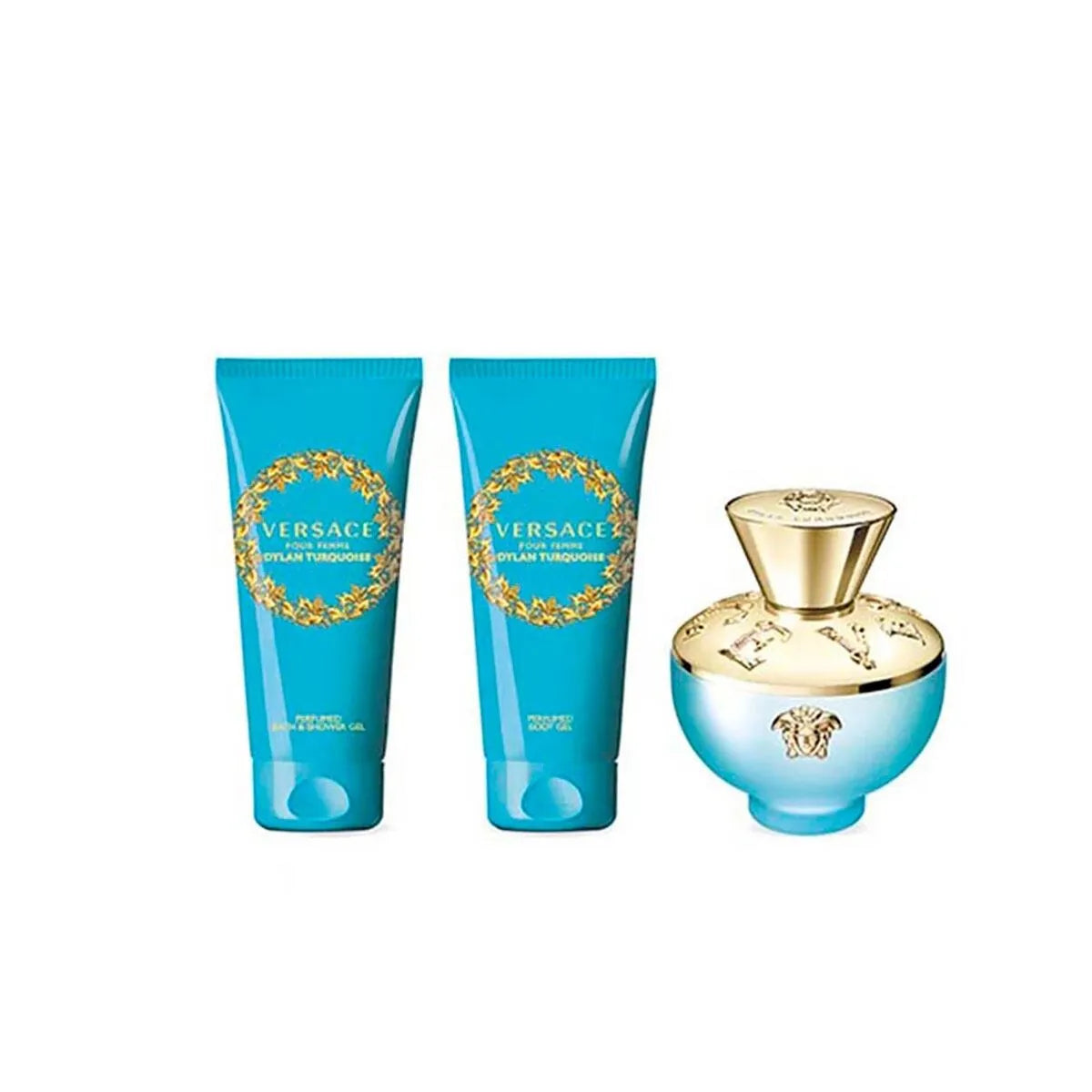 Estuche Versace Dylan Turquoise EDT (W) / 4 Pc SP 100 ml; SG 100 ml; BG 100 ml; Clutch - 3 - Privé Perfumes Honduras