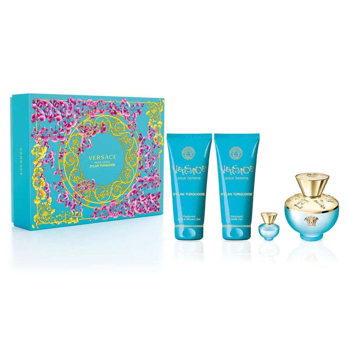 Estuche Versace Dylan Turquoise EDT (W) / 4 Pc SP 100 ml; SG 100 ml; BS 100 ml; SP 10 ml - 2 - Privé Perfumes Honduras