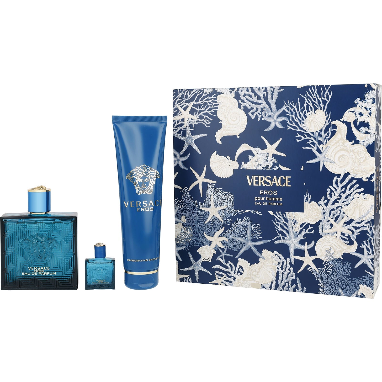 Estuche Versace Eros EDP (M) / 3 Pc SP 100 ml; SG 150 ml; Mini SP 5 ml - 1 - Privé Perfumes Honduras