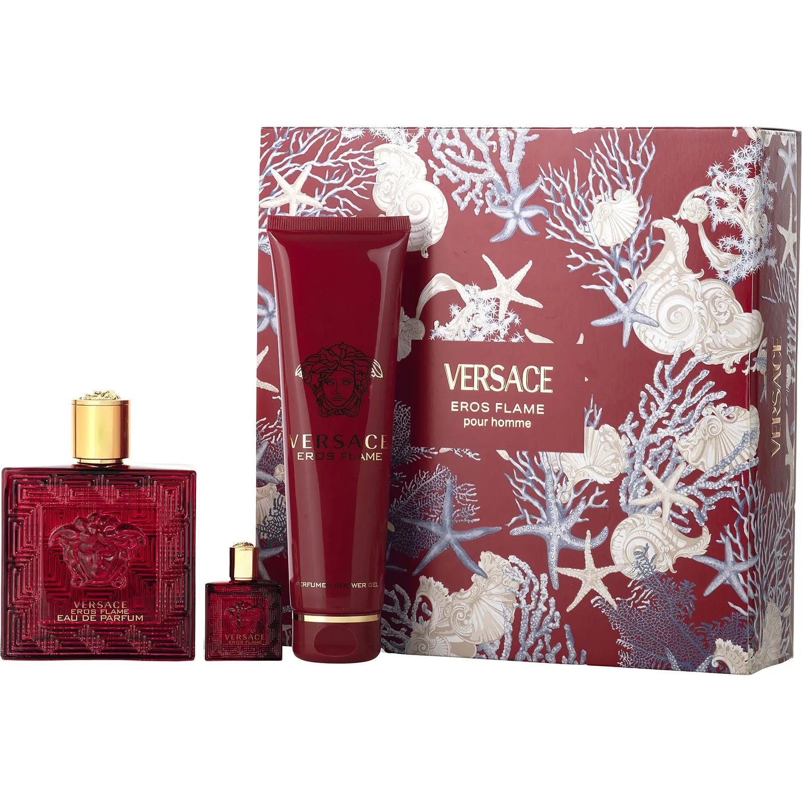 Estuche Versace Eros Flame EDP (M) / 3 Pc SP 100 ml; SG 150 ml; Mini SP 15 ml - 1 - Privé Perfumes Honduras