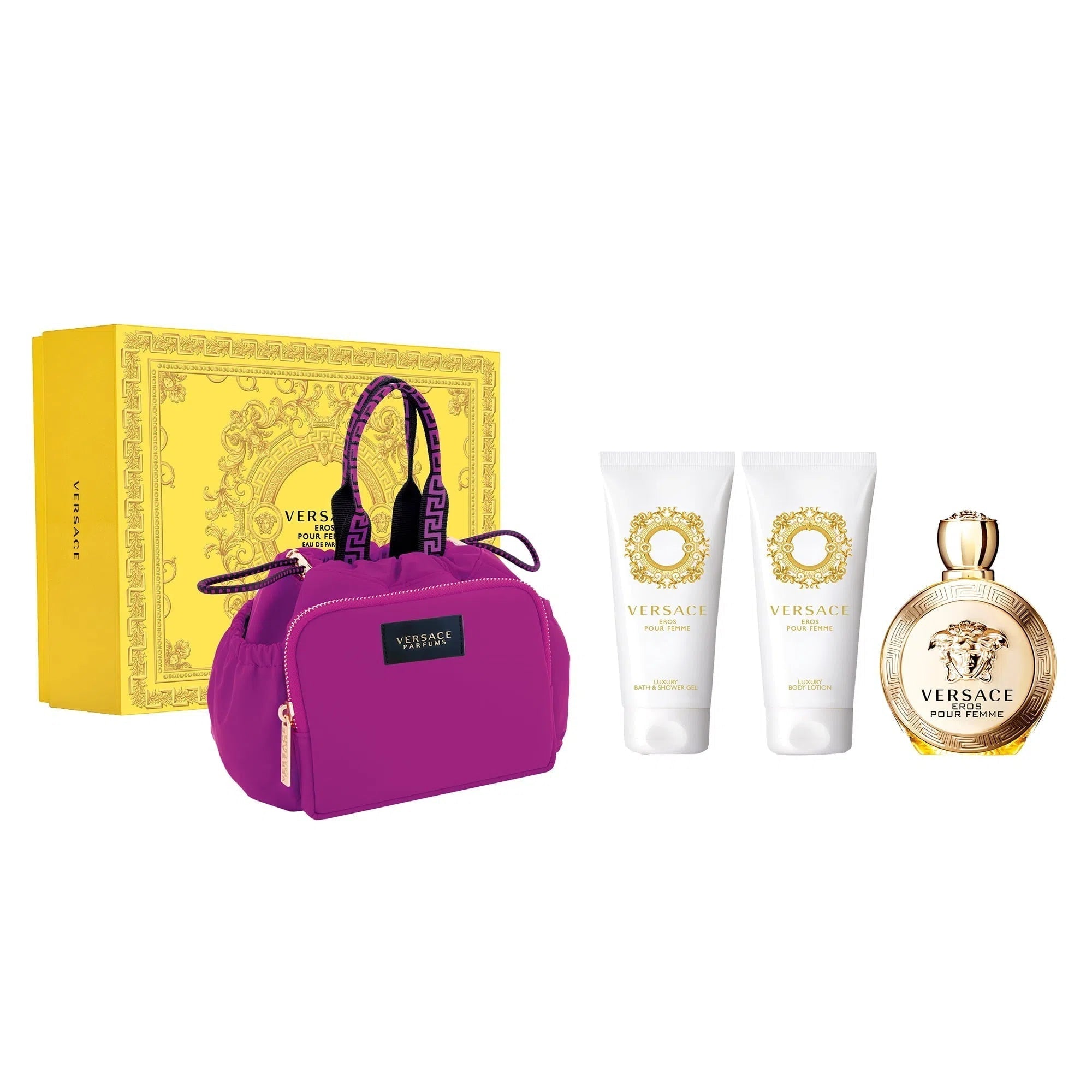 Estuche Versace Eros Pour Femme EDP (W) / 4 Pc SP 100 ml; BL 100 ml; SG 100 ml; Bag - 1 - Privé Perfumes Honduras