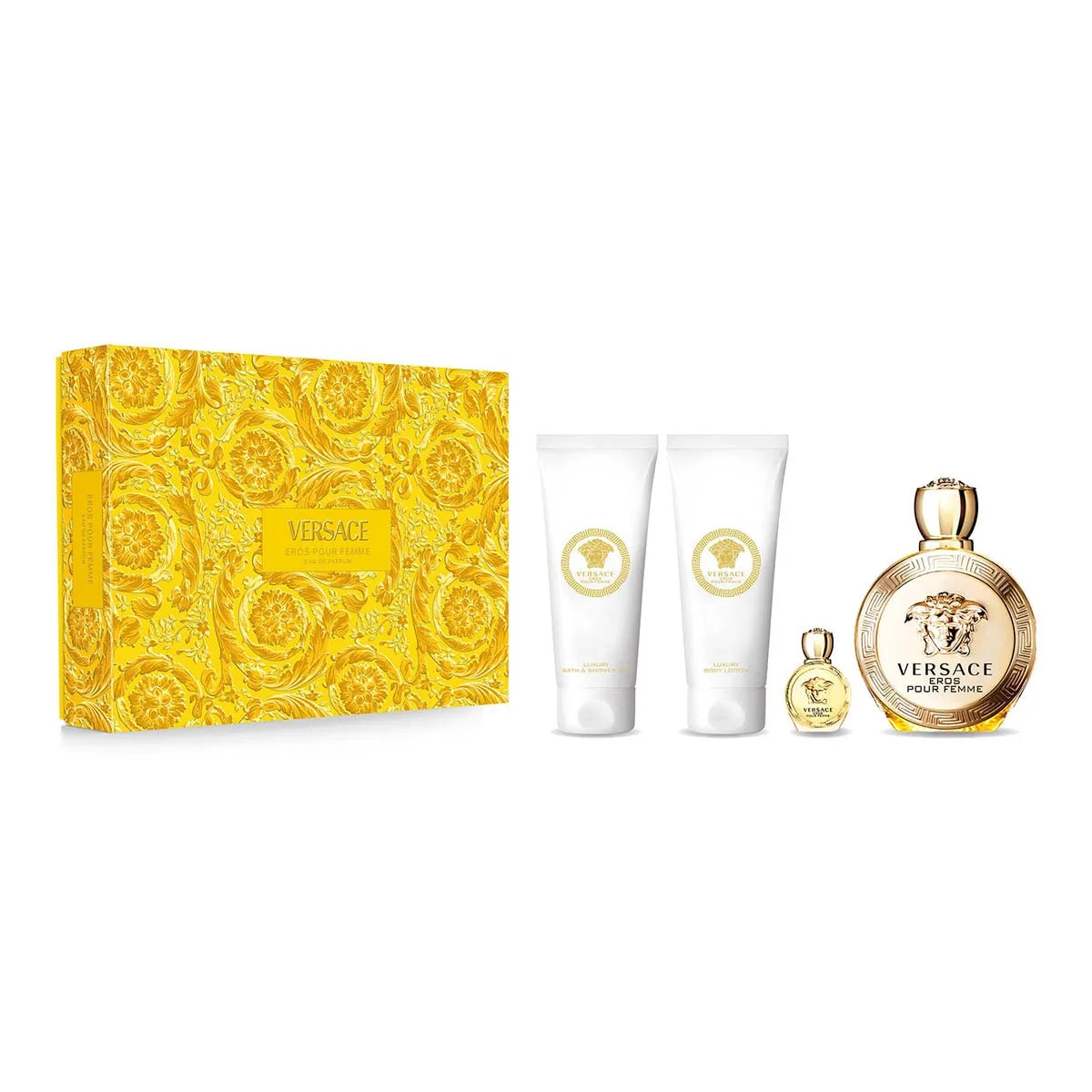 Estuche Versace Eros Pour Femme EDP (W) / 4 Pc SP 100 ml; BL 100 ml; SG 100 ml; SP 5 ml - 2 - Privé Perfumes Honduras