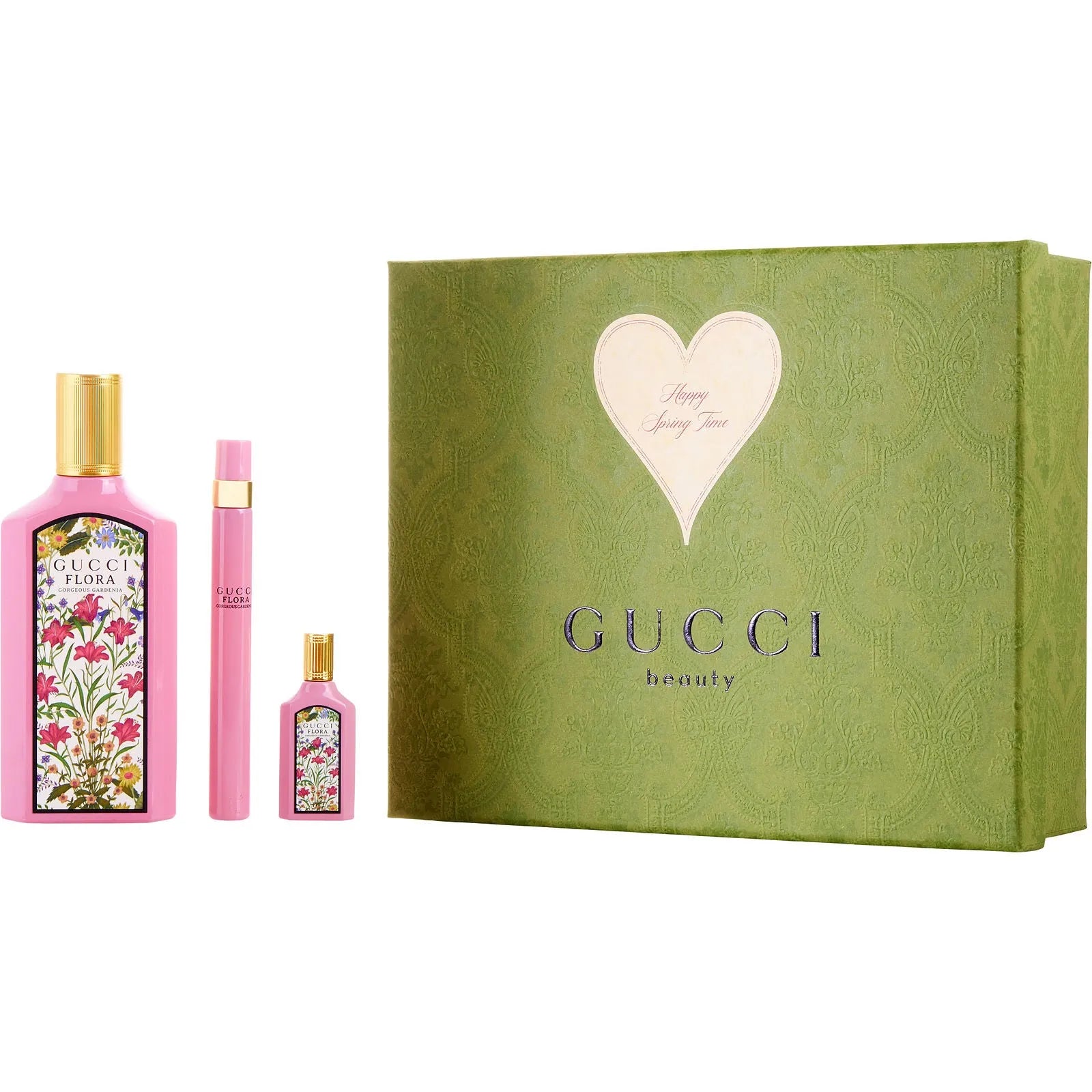 Estuche Gucci Flora Gorgeous Gardenia EDP (W) / 3 Pc SP 100 ml; Mini SP 5 ml; TS 10 ml - 1 - Privé Perfumes Honduras