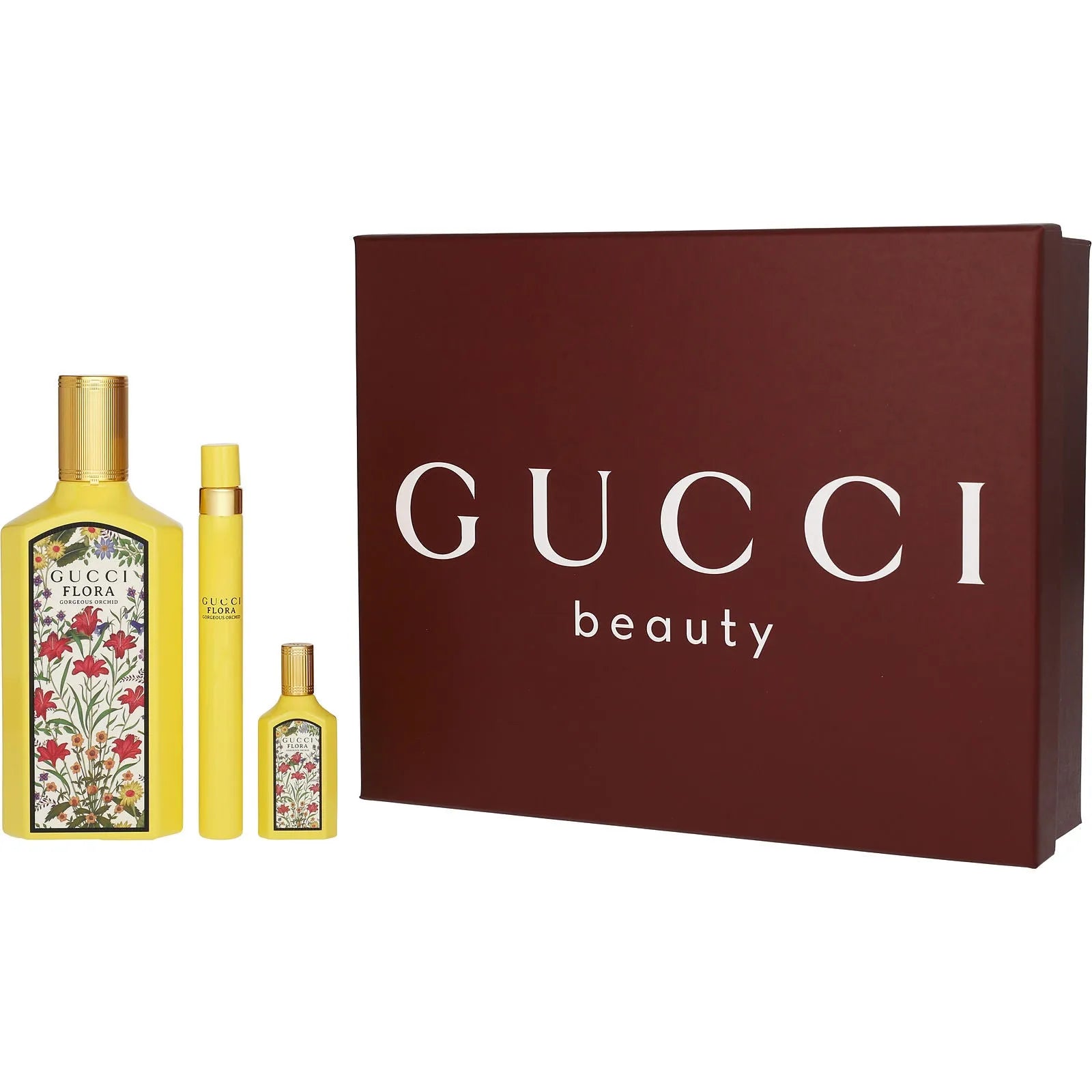 Estuche Gucci Flora Gorgeous Orchid EDP (W) / 3 Pc SP 100 ml; Pen Spray 10 ml; Mini SP 5 ml - 1 - Privé Perfumes Honduras